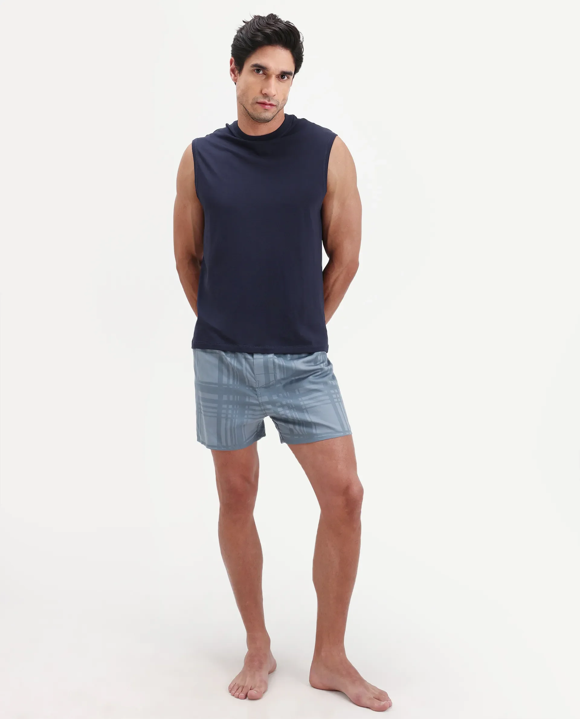 Rare Rabbit Men's Deval Dark Teal Cotton Blend Fabric Regular Fit Checks Boxer - Image 3