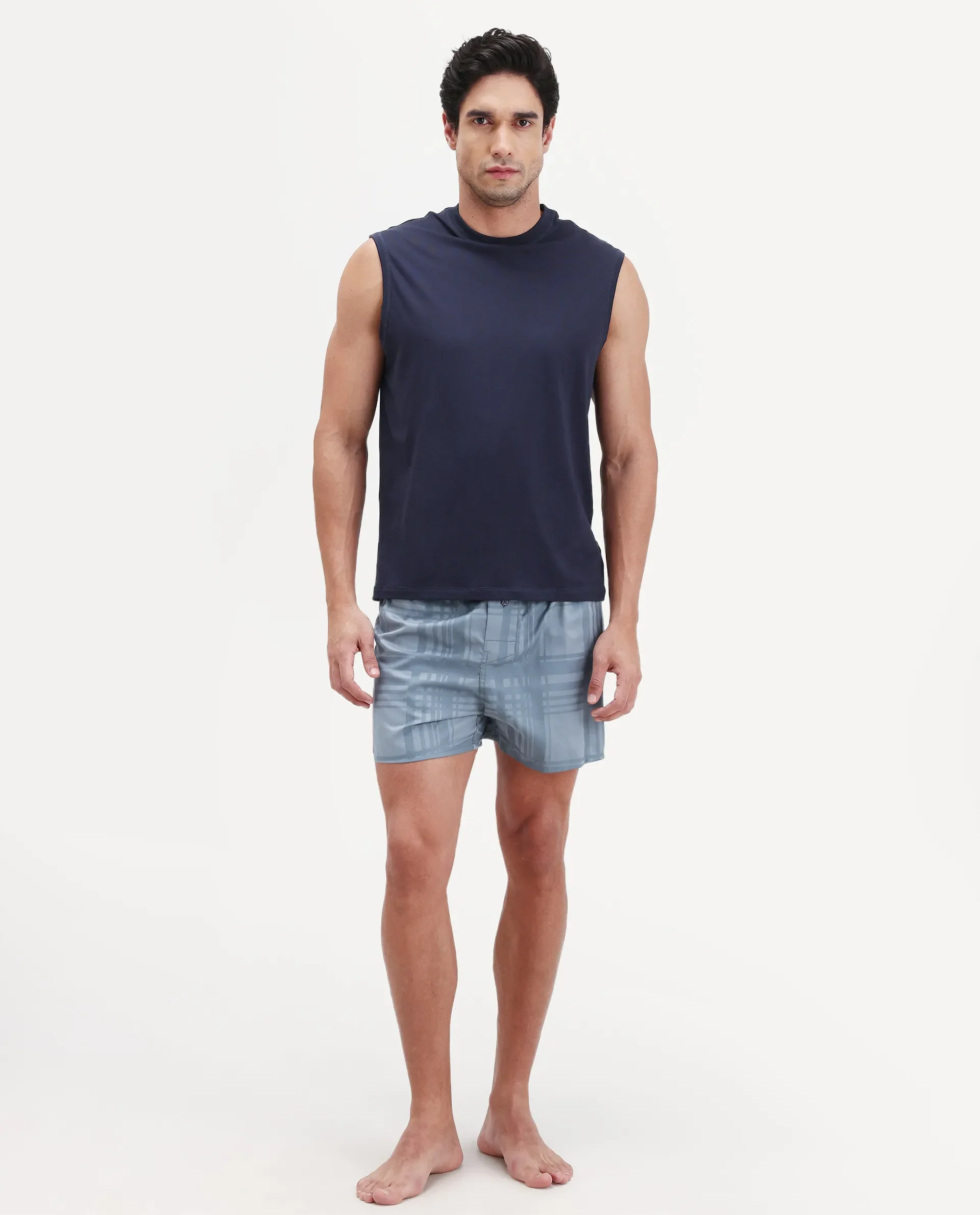 Rare Rabbit Men's Deval Dark Teal Cotton Blend Fabric Regular Fit Checks Boxer - Image 5