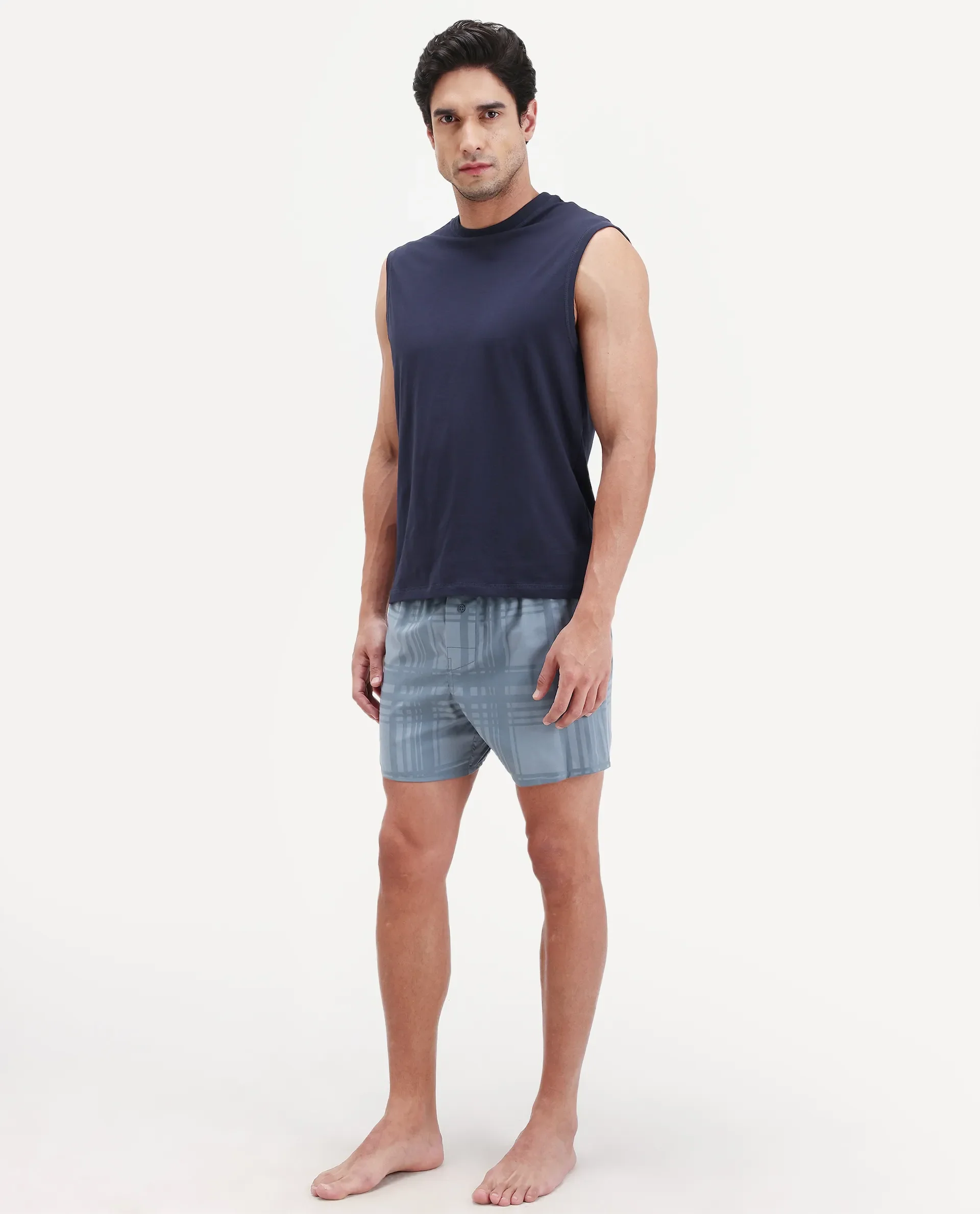 Rare Rabbit Men's Deval Dark Teal Cotton Blend Fabric Regular Fit Checks Boxer - Image 6