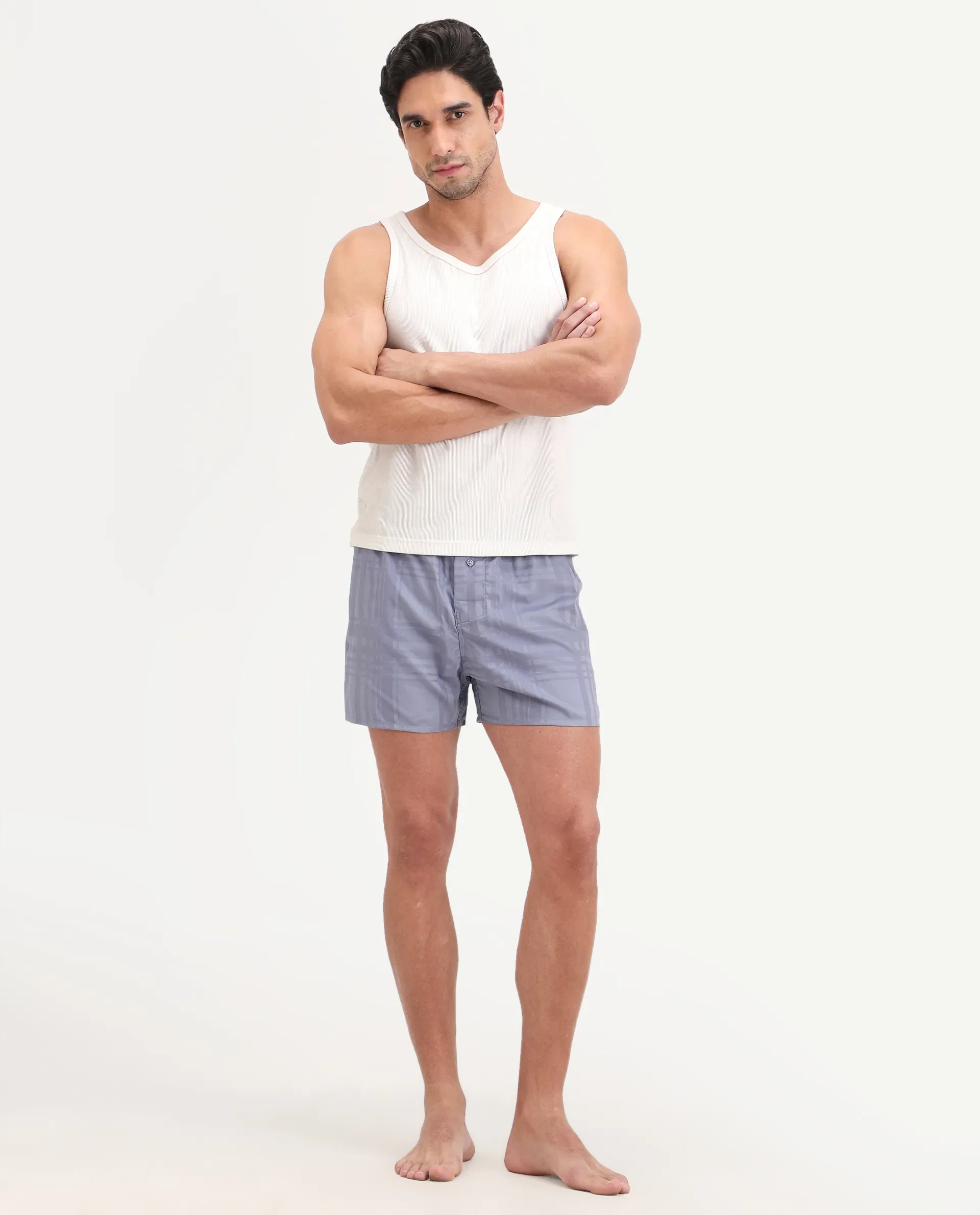 Rare Rabbit Men's Deval Pastel Purple Cotton Blend Fabric Regular Fit Checks Boxer
