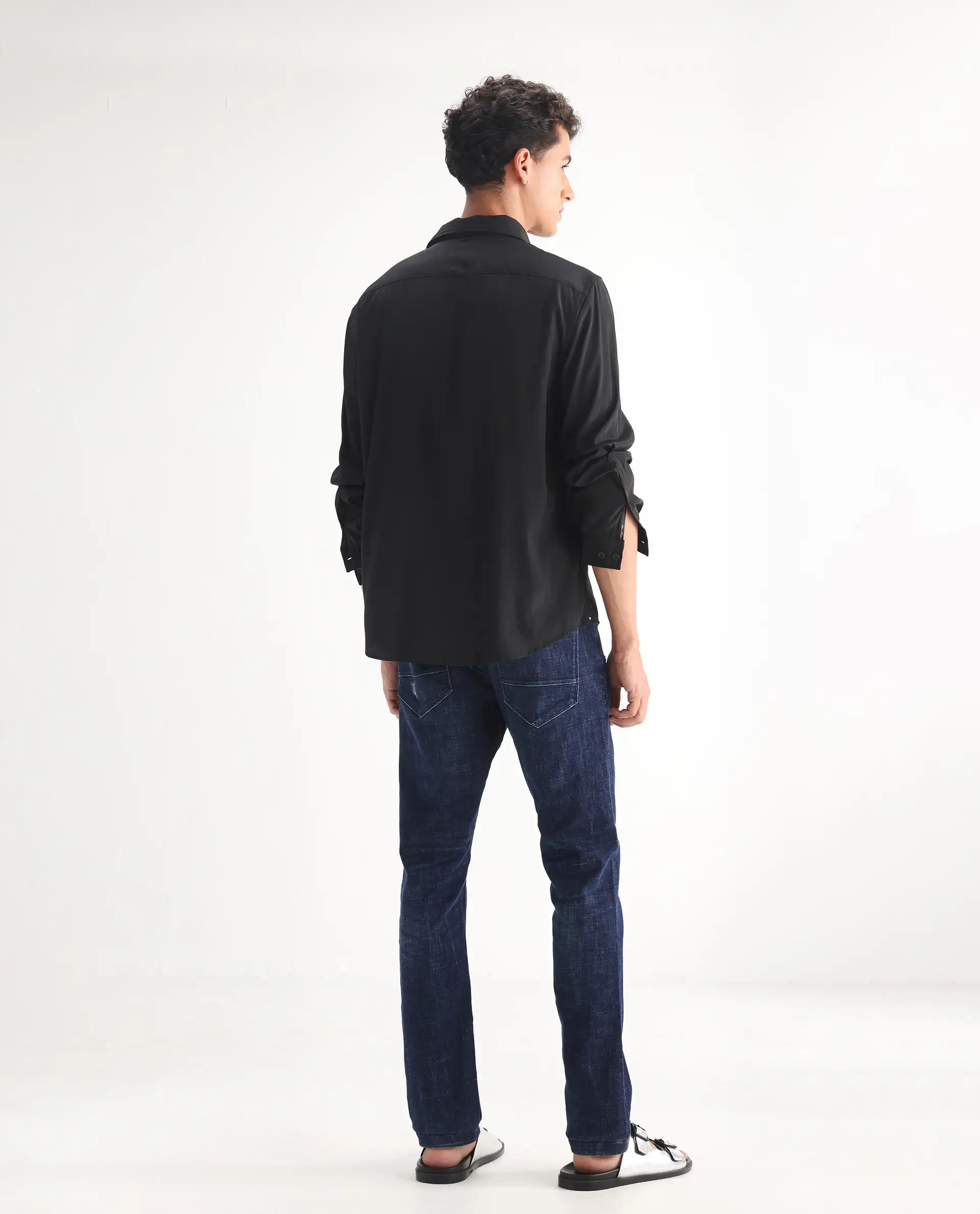 Rare Rabbit Men's Devin Blue Cotton Blend Plain Hawk Slim Fit Jeans - Image 9