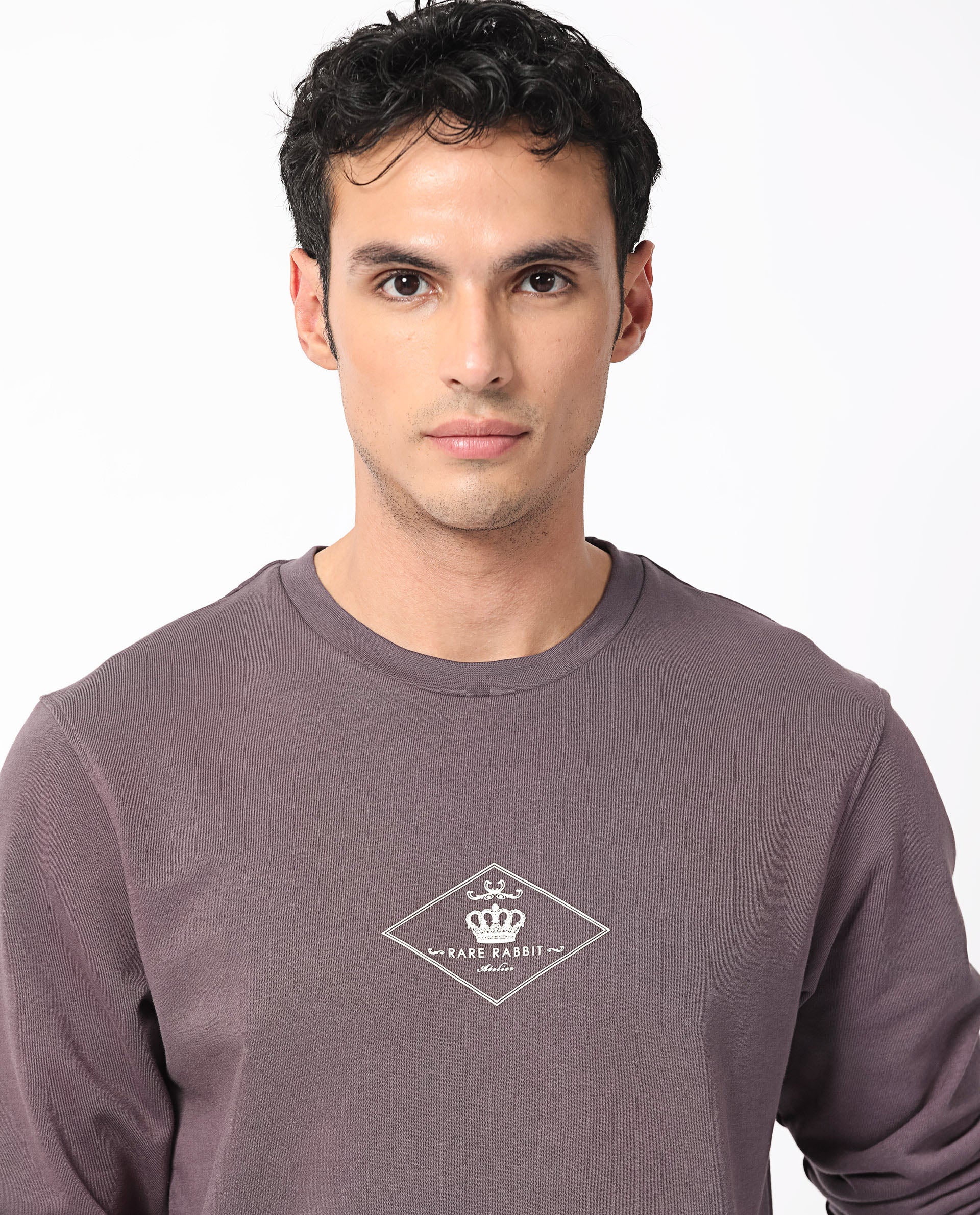 Rare Rabbit Men's Devonn Purple Cotton Graphic Print Regular Fit Full Sleeve Crew Neck Sweatshirt - Image 2