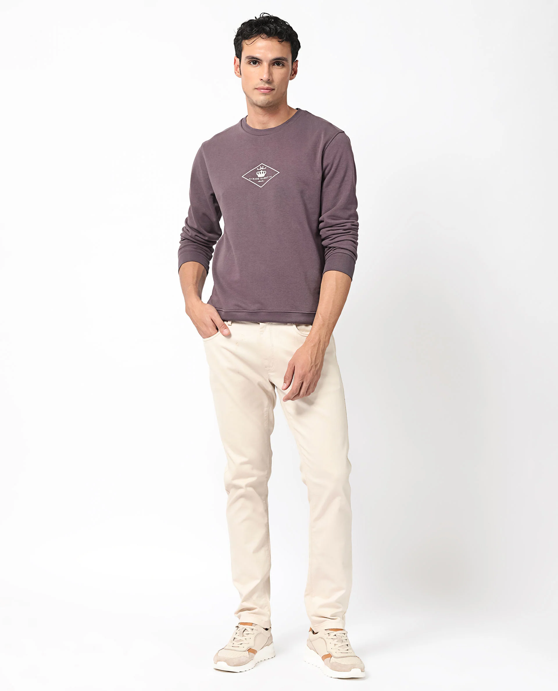 Rare Rabbit Men's Devonn Purple Cotton Graphic Print Regular Fit Full Sleeve Crew Neck Sweatshirt - Image 3