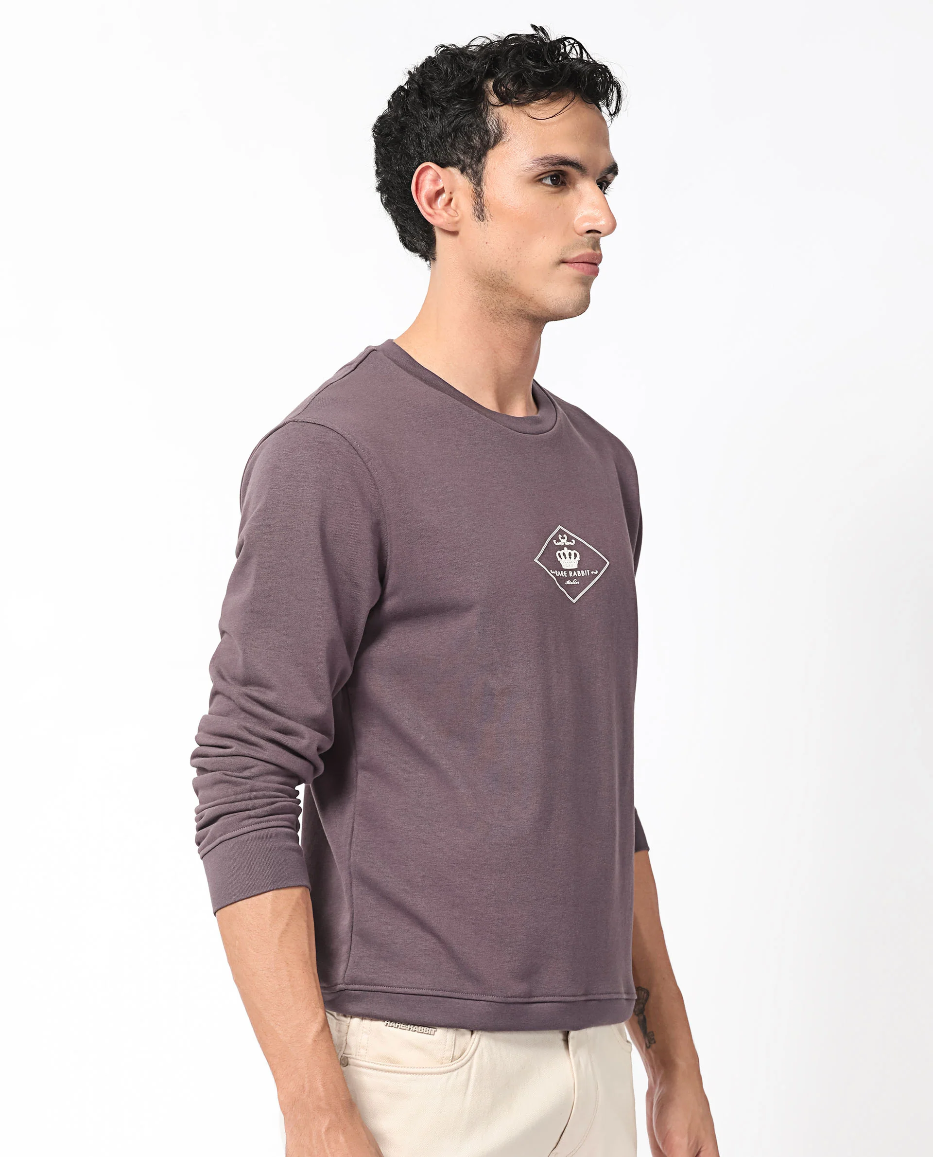 Rare Rabbit Men's Devonn Purple Cotton Graphic Print Regular Fit Full Sleeve Crew Neck Sweatshirt - Image 5