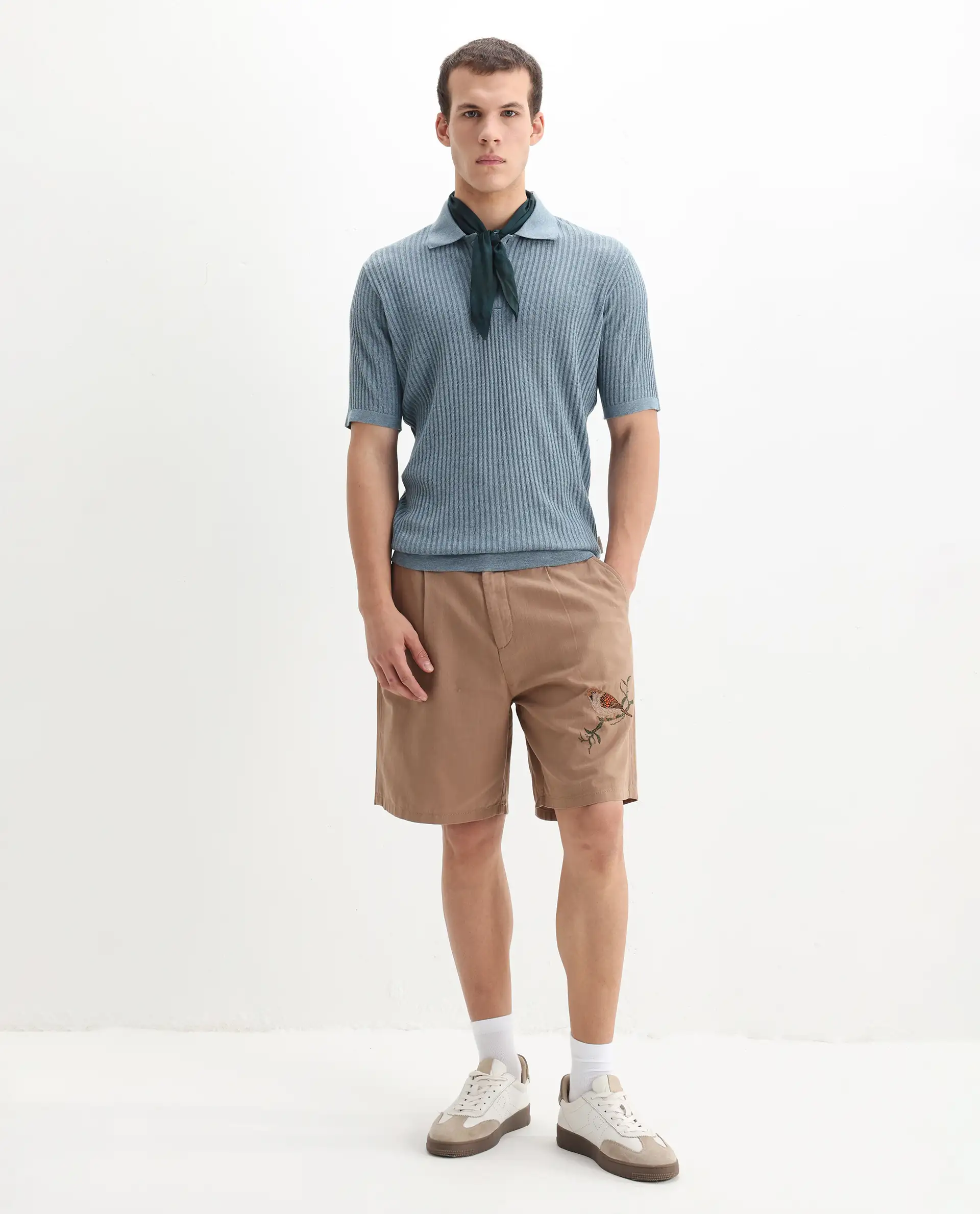 Rare Rabbit Men's Devr Dusky Blue Tencel Textured Regular Fit Half Sleeve Polo - Image 2