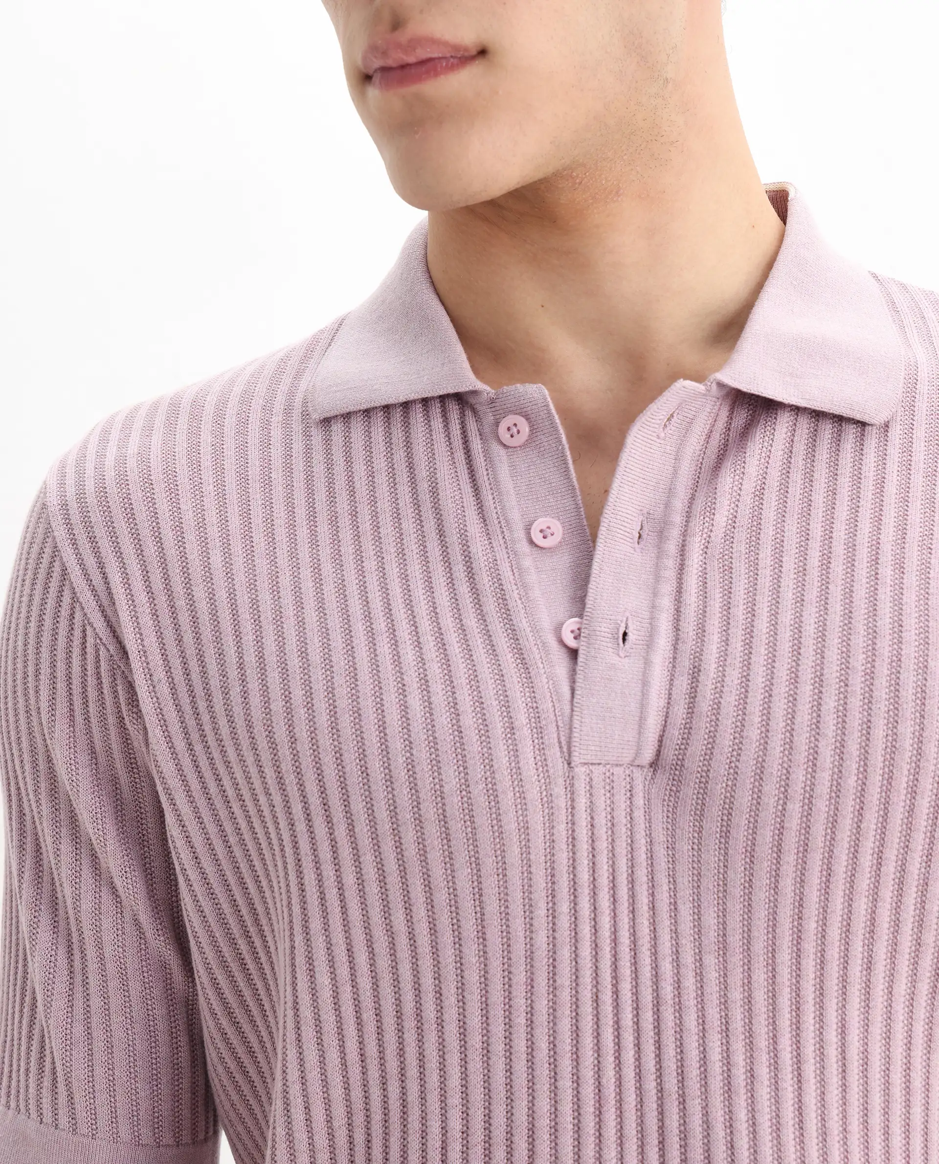 Rare Rabbit Men's Devr Dusky Pink Tencel Textured Regular Fit Half Sleeve Polo - Image 6
