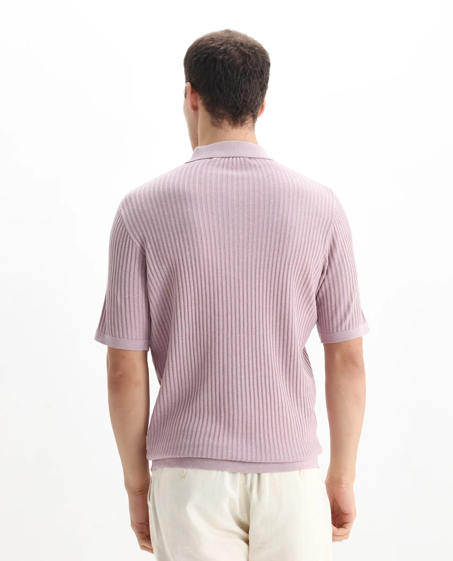 Rare Rabbit Men's Devr Dusky Pink Tencel Textured Regular Fit Half Sleeve Polo - Image 7