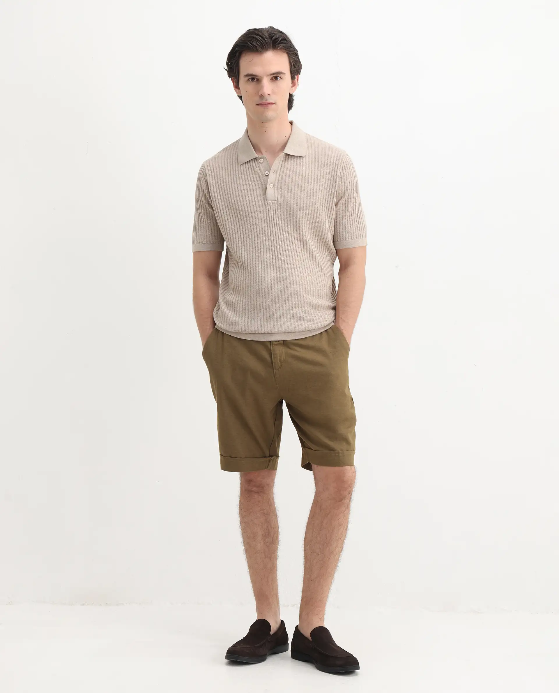 Rare Rabbit Men's Devr Khaki Tencel Textured Regular Fit Half Sleeve Polo - Image 2