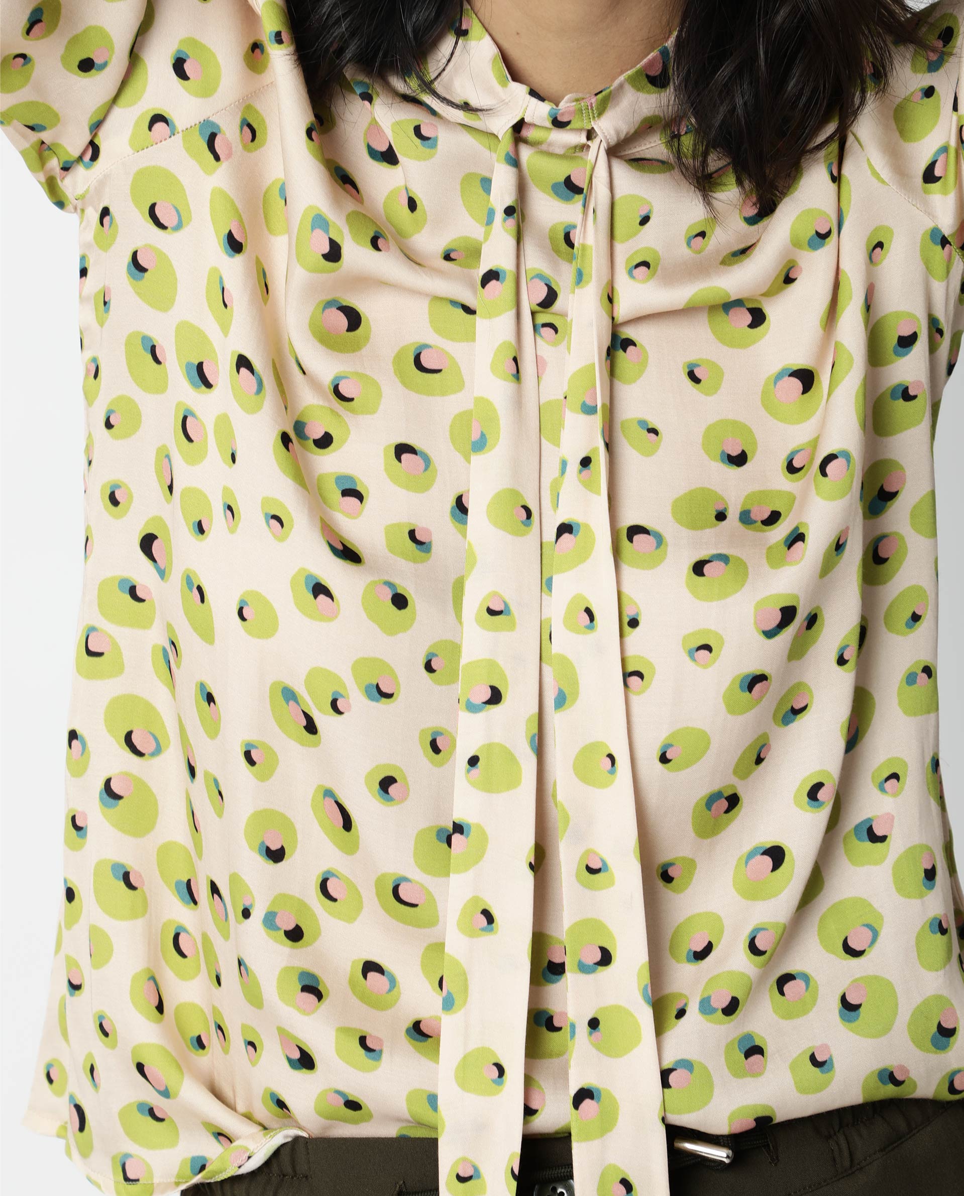 Rareism Womens Dewd Peach Top Abstract Print Cotton Blend Fabric Round Neck Long Sleeves - Image 3
