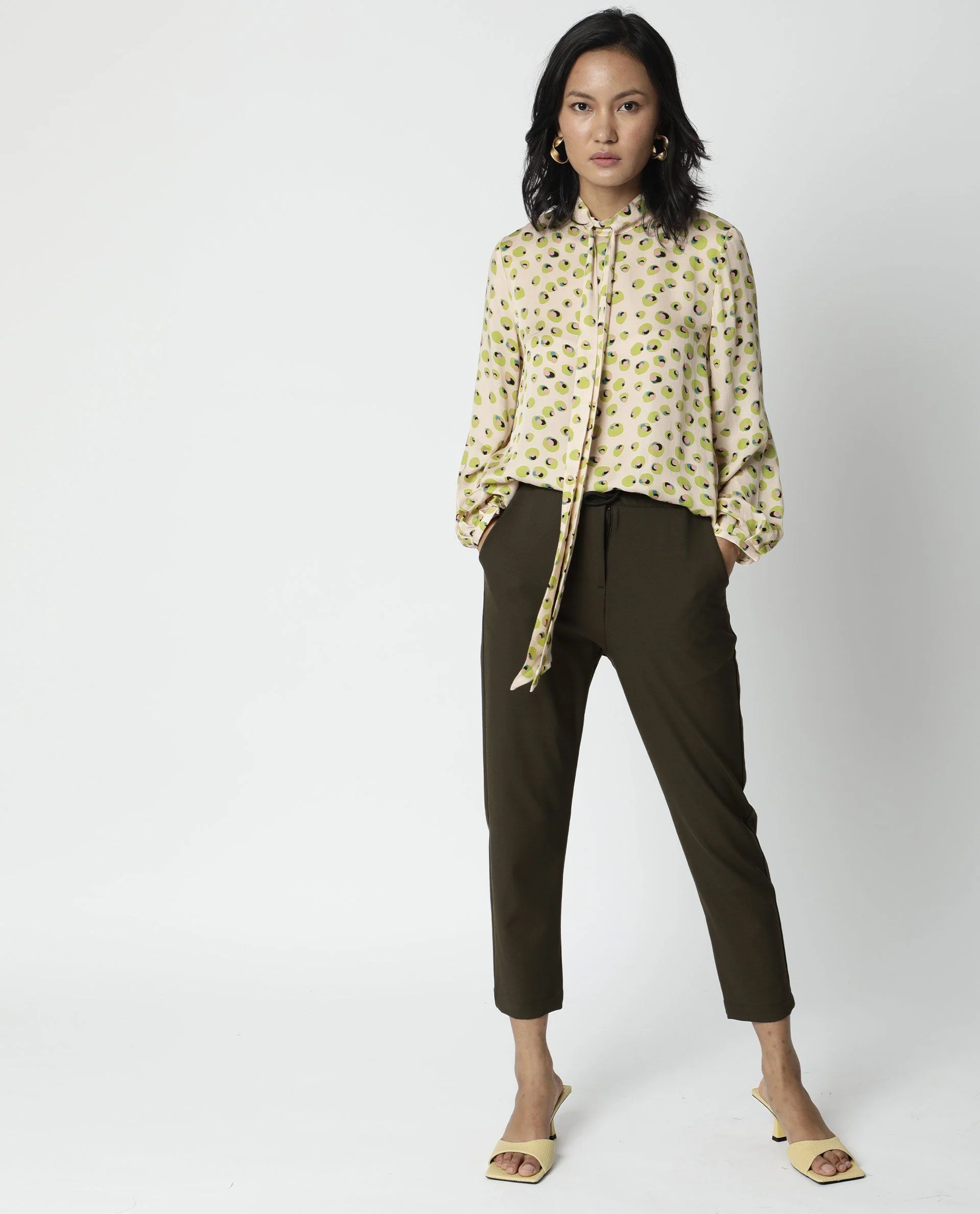 Rareism Womens Dewd Peach Top Abstract Print Cotton Blend Fabric Round Neck Long Sleeves - Image 8