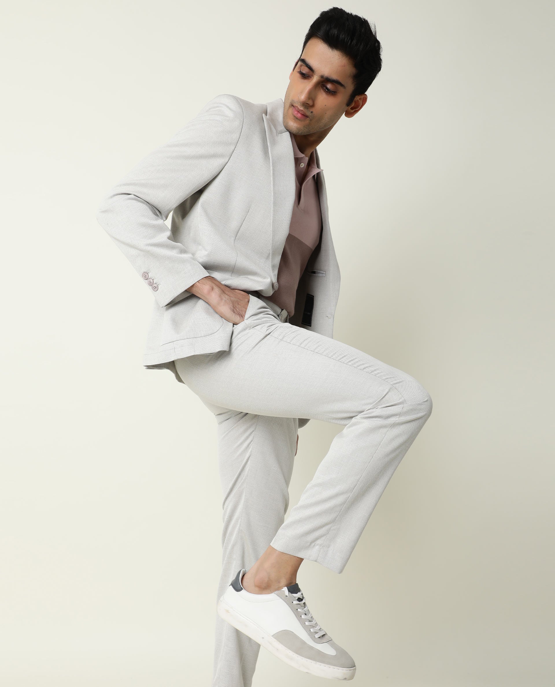 Rare Rabbit Men's Dexit Beige Polyester Plain Tailored Fit Full Sleeve Lapel Neck Blazer - Image 2