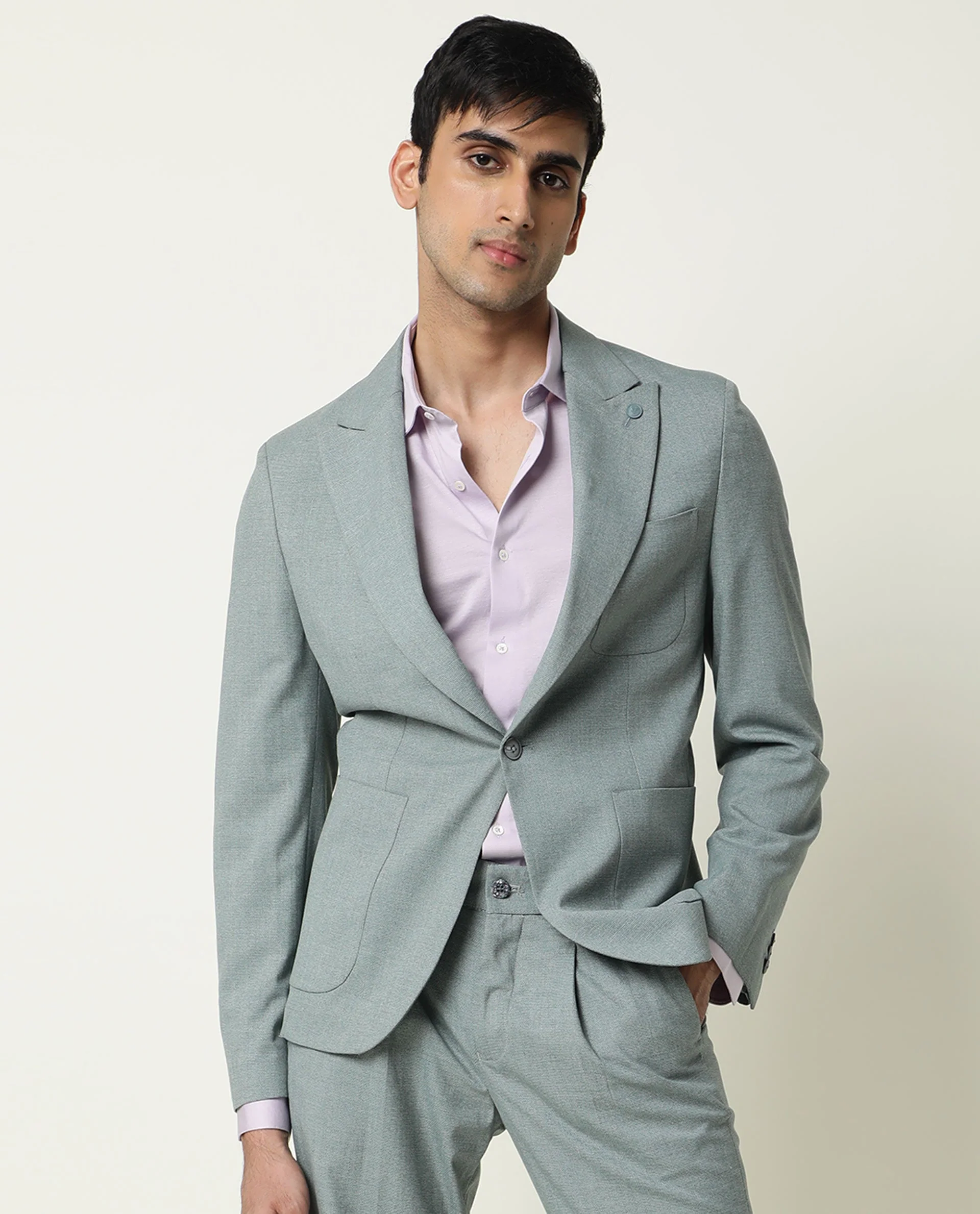 Rare Rabbit Men's Dexit Green Polyester Plain Tailored Fit Full Sleeve Lapel Neck Blazer - Image 2