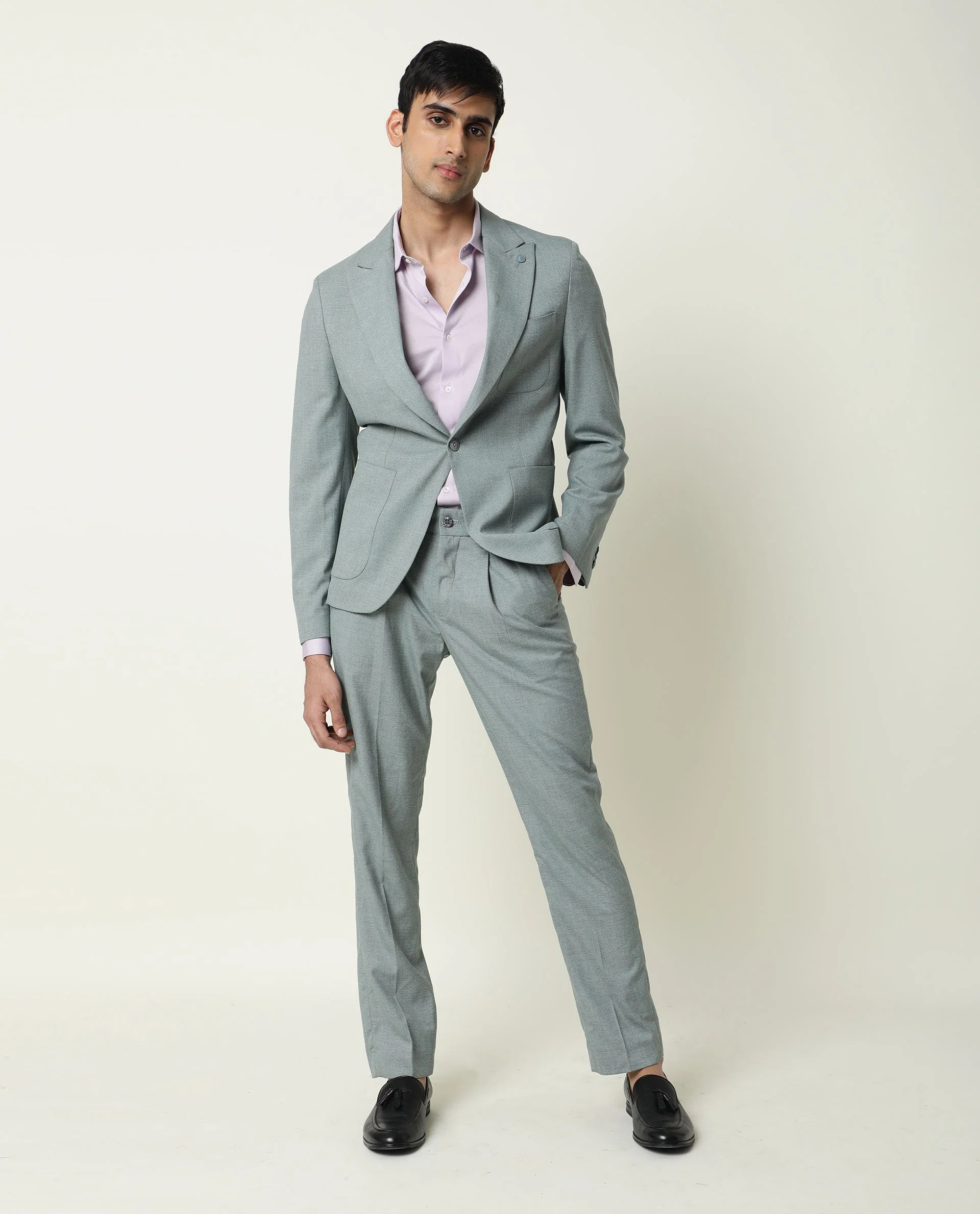 Rare Rabbit Men's Dexit Green Polyester Plain Tailored Fit Full Sleeve Lapel Neck Blazer - Image 3