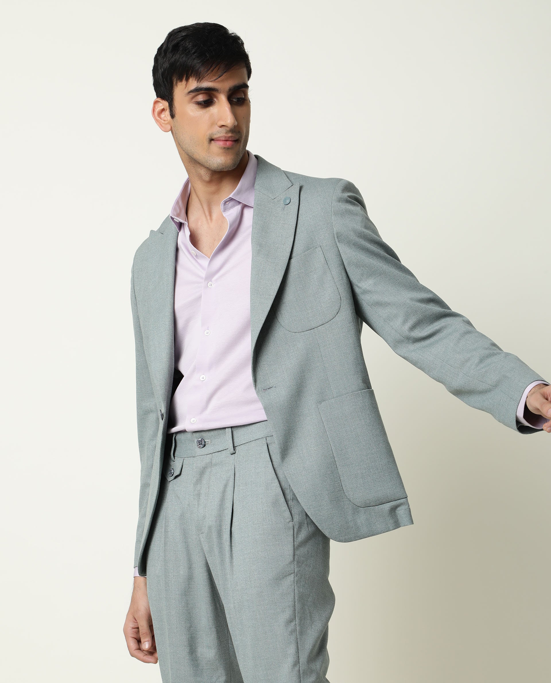 Rare Rabbit Men's Dexit Green Polyester Plain Tailored Fit Full Sleeve Lapel Neck Blazer - Image 4
