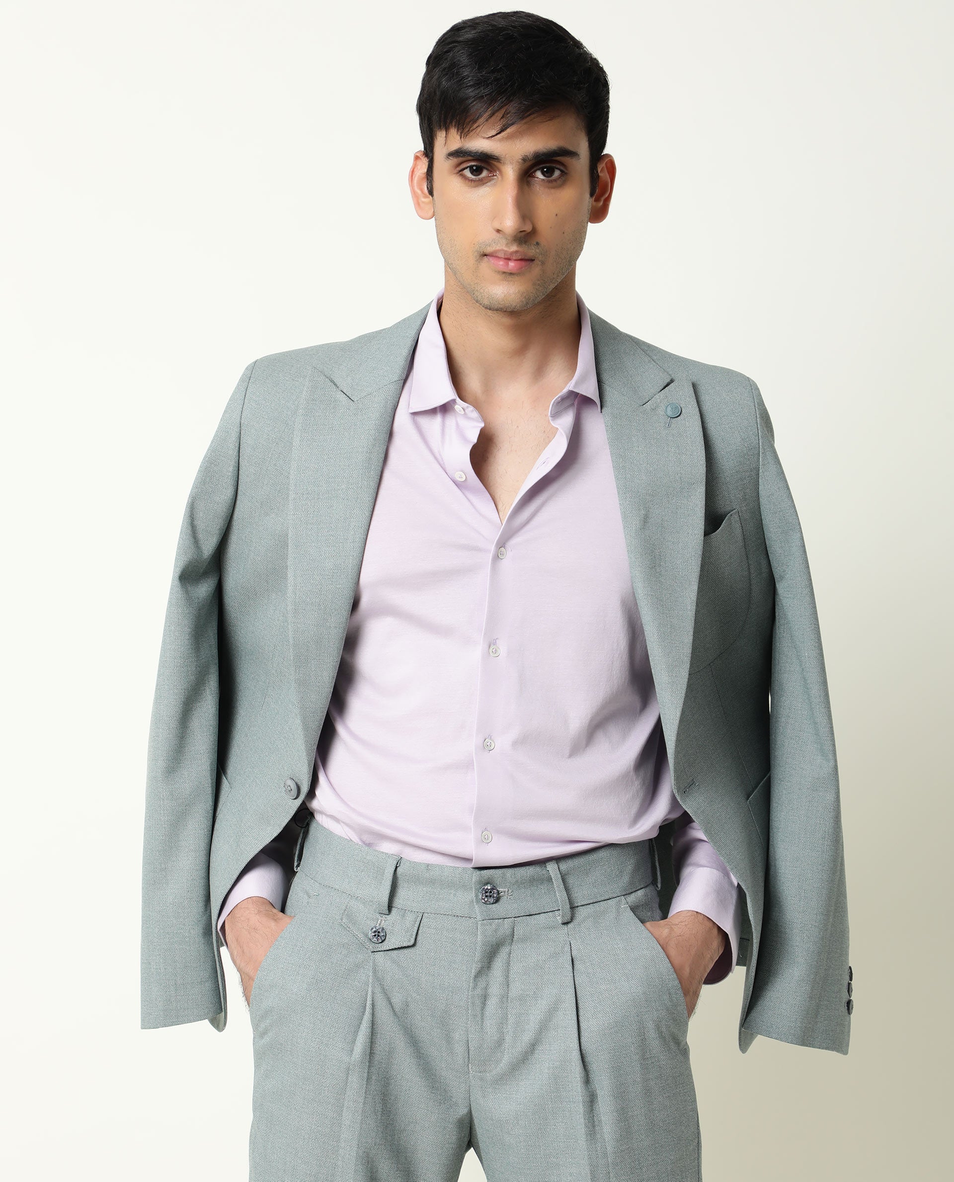 Rare Rabbit Men's Dexit Green Polyester Plain Tailored Fit Full Sleeve Lapel Neck Blazer - Image 5