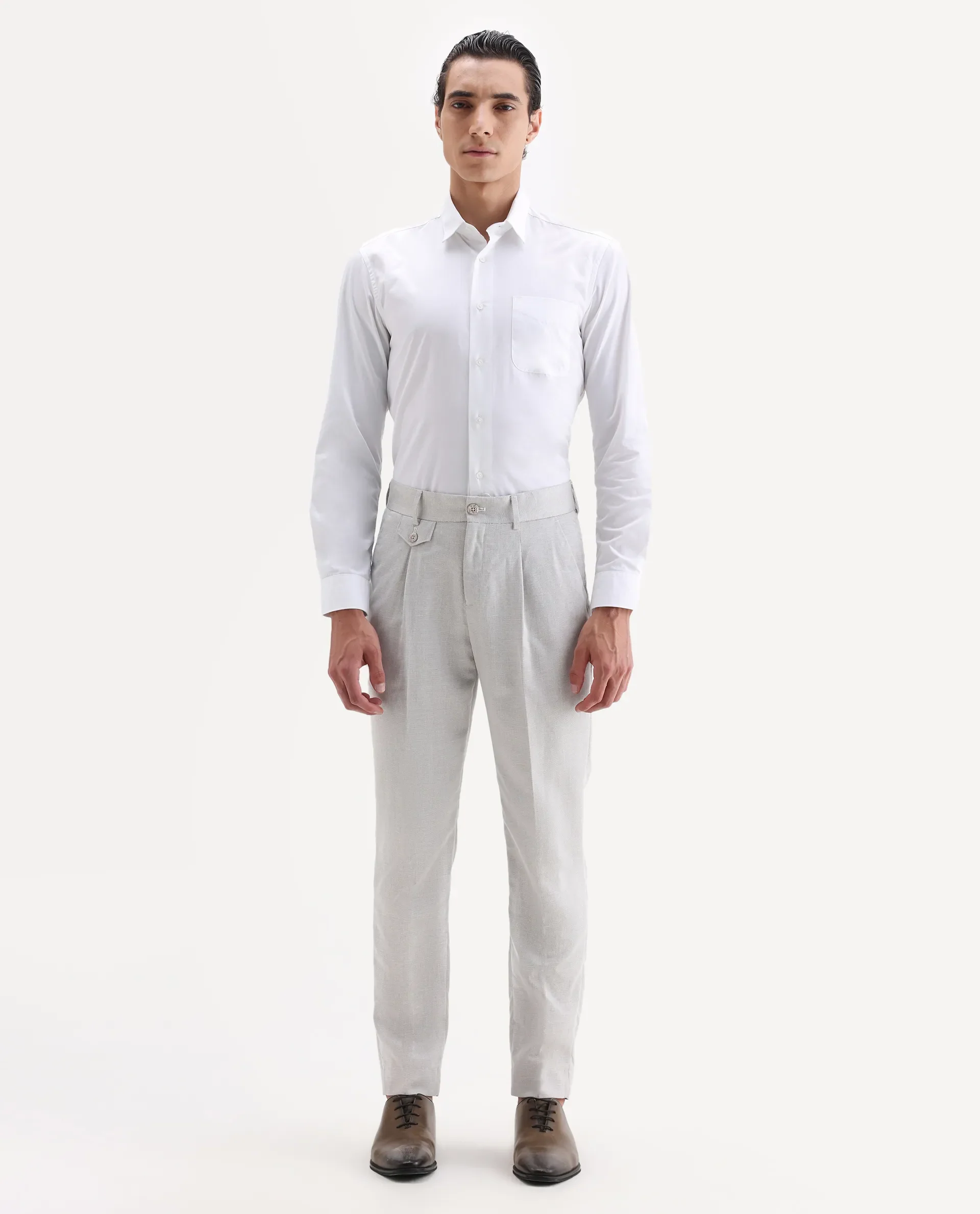 Rare Rabbit Men's Dex Beige Cotton Plain Regular Fit Trouser - Image 4