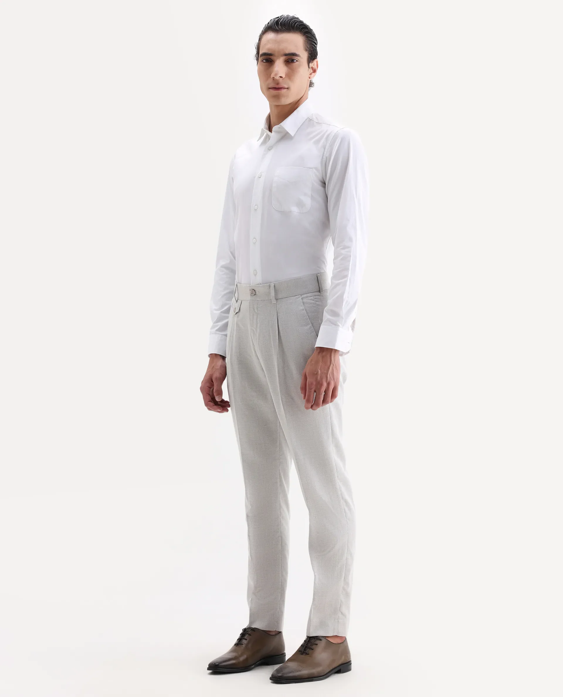 Rare Rabbit Men's Dex Beige Cotton Plain Regular Fit Trouser - Image 5