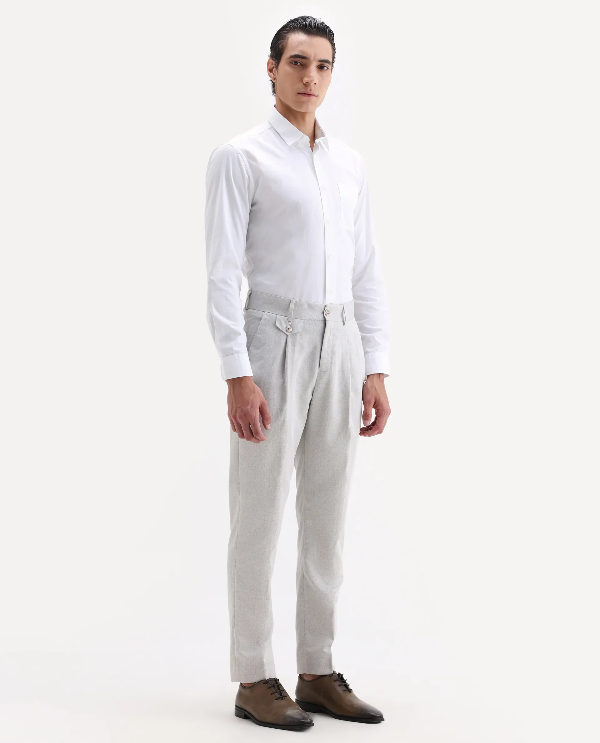 Rare Rabbit Men's Dex Beige Cotton Plain Regular Fit Trouser - Image 6