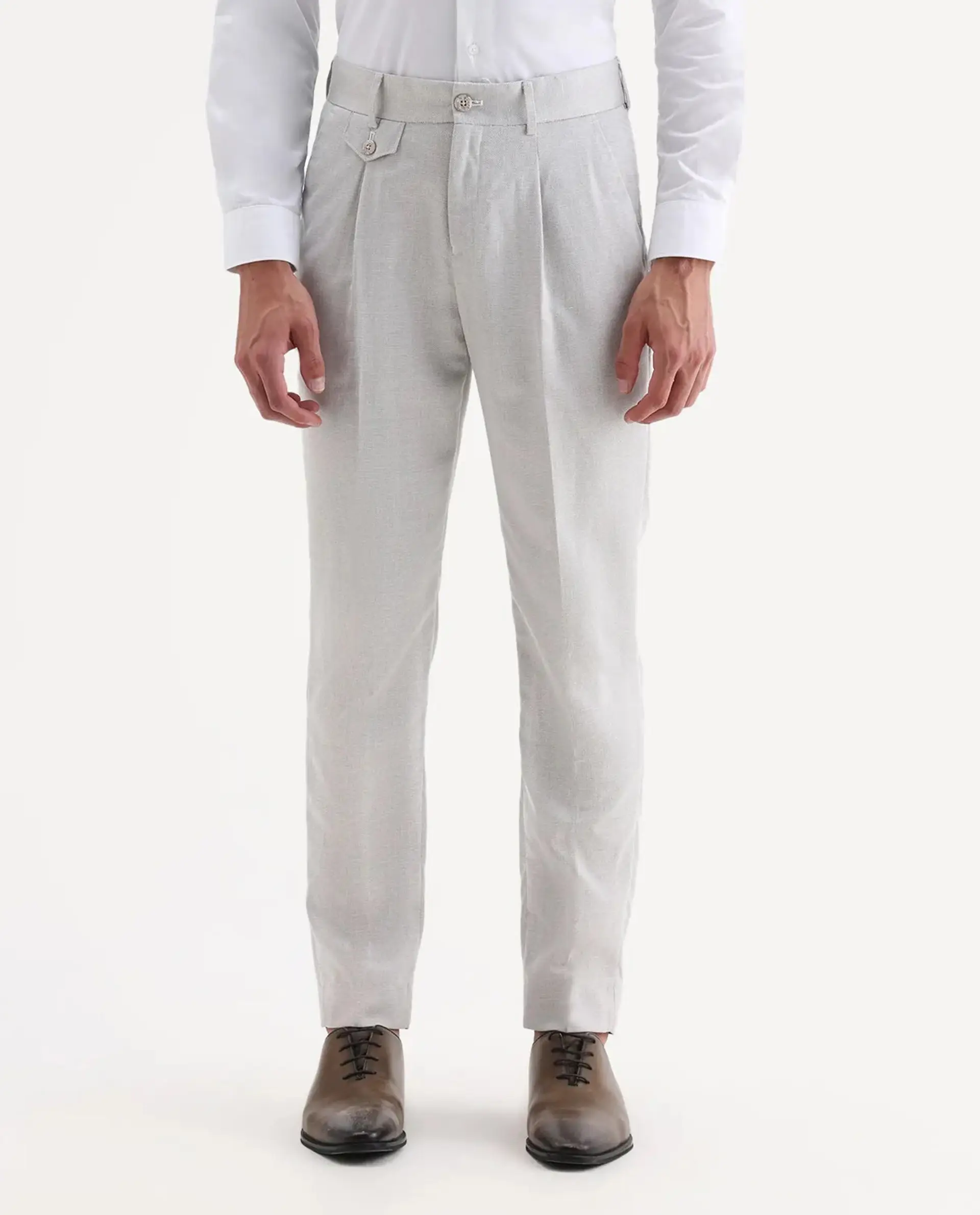 Rare Rabbit Men's Dex Beige Cotton Plain Regular Fit Trouser - Image 9