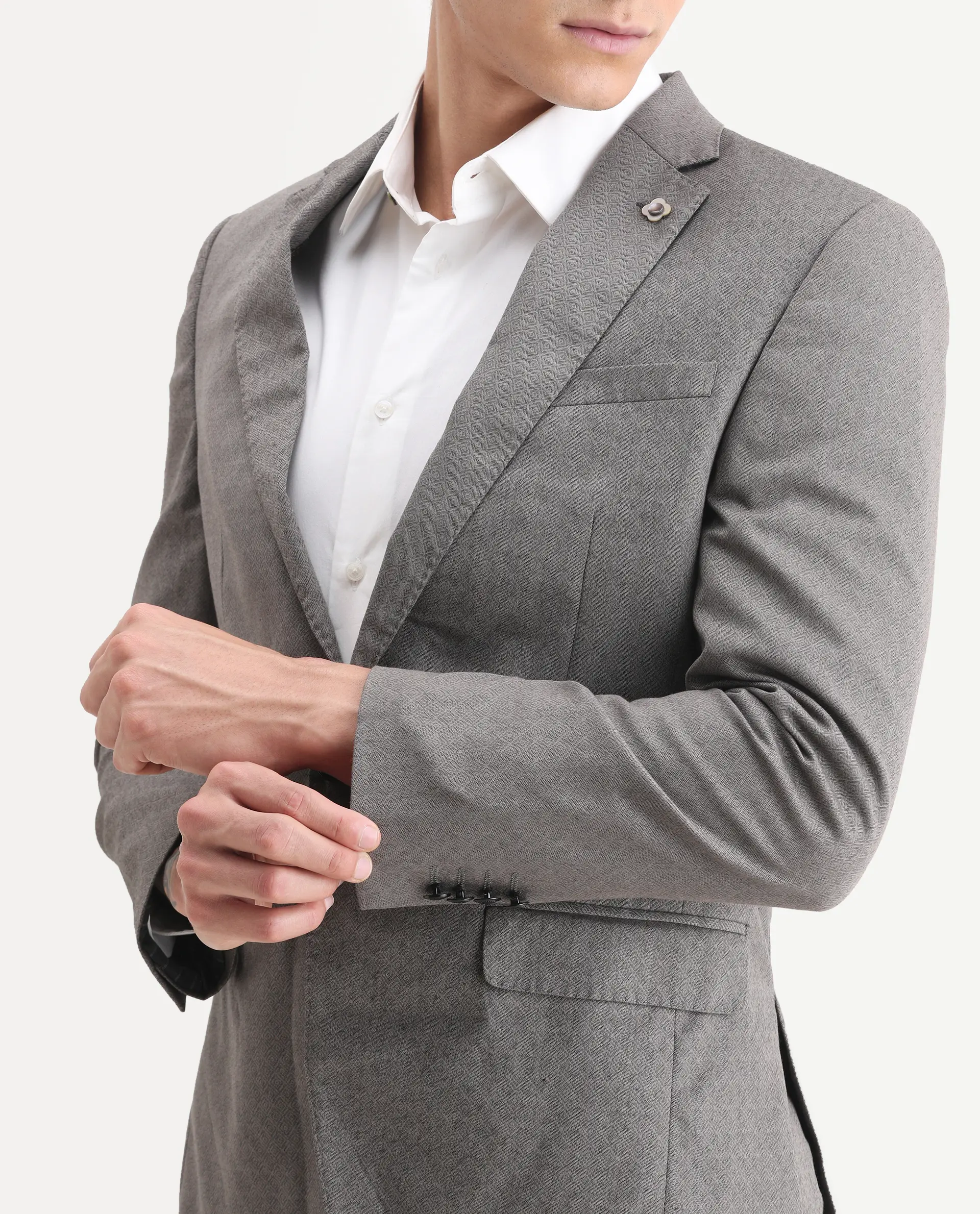 Rare Rabbit Men's Dexter Grey Viscose Jacquard Tailored Fit Full Sleeve Lapel Neck Suits - Image 3
