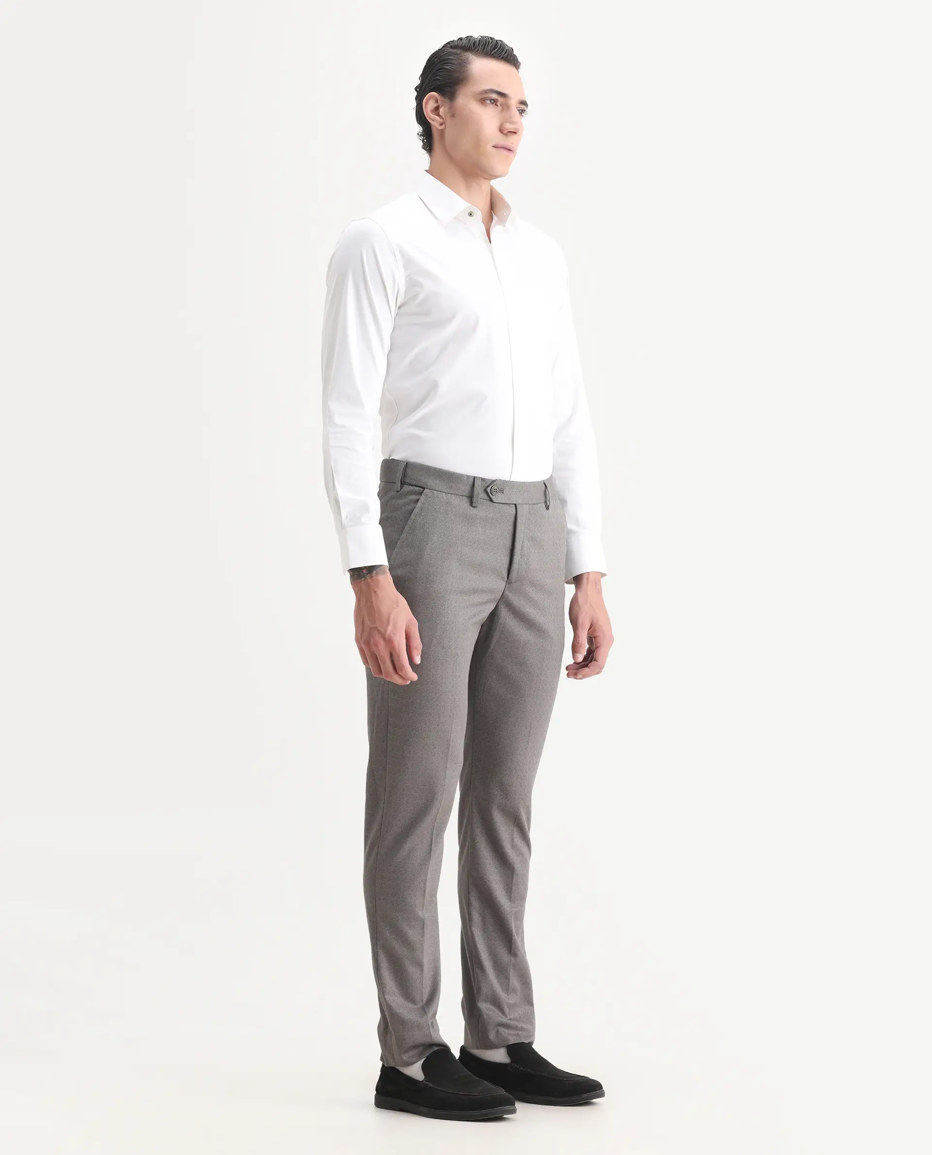 Rare Rabbit Men's Dexter Grey Viscose Jacquard Tailored Fit Full Sleeve Lapel Neck Suits - Image 4