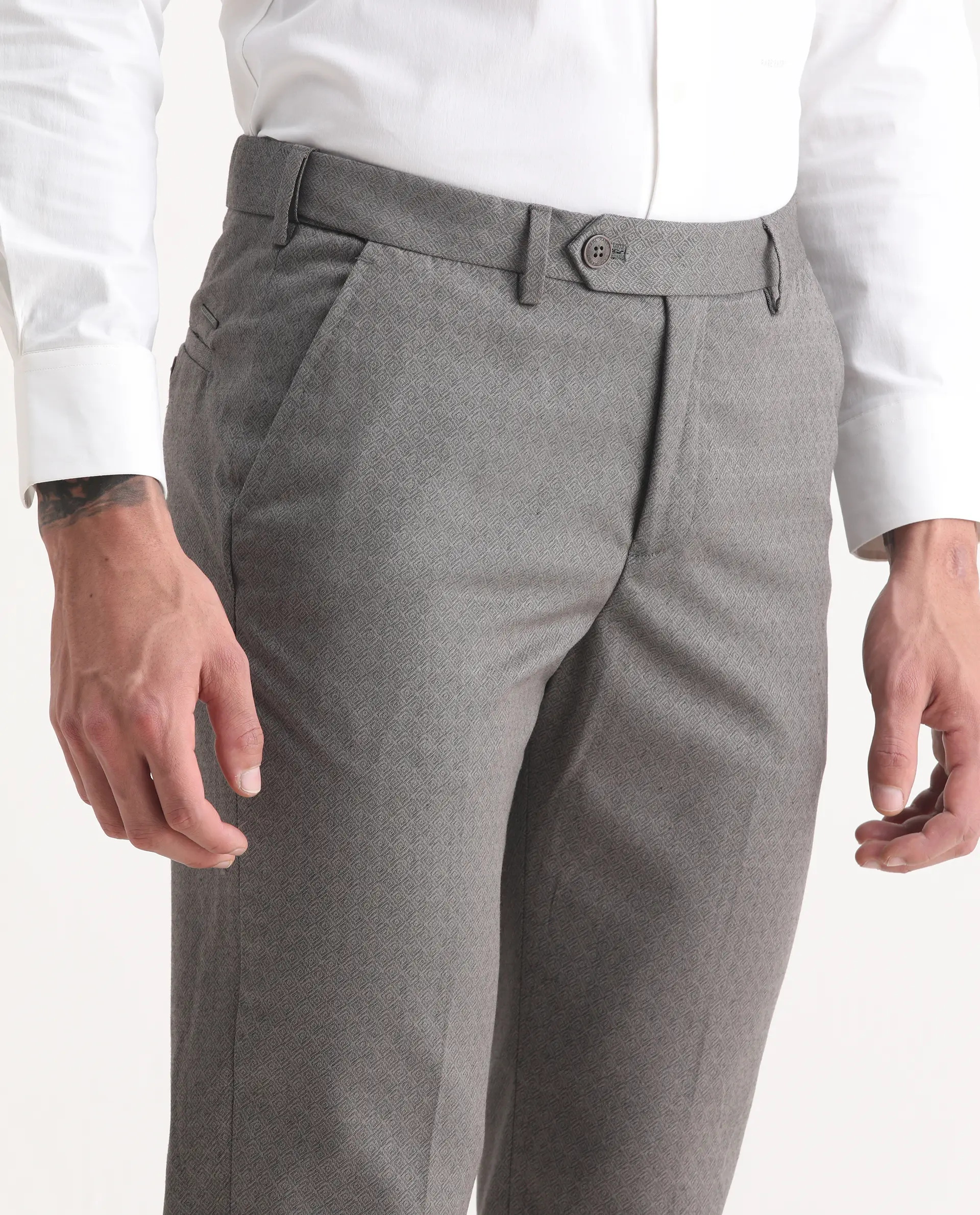 Rare Rabbit Men's Dexter Grey Viscose Jacquard Tailored Fit Full Sleeve Lapel Neck Suits - Image 5
