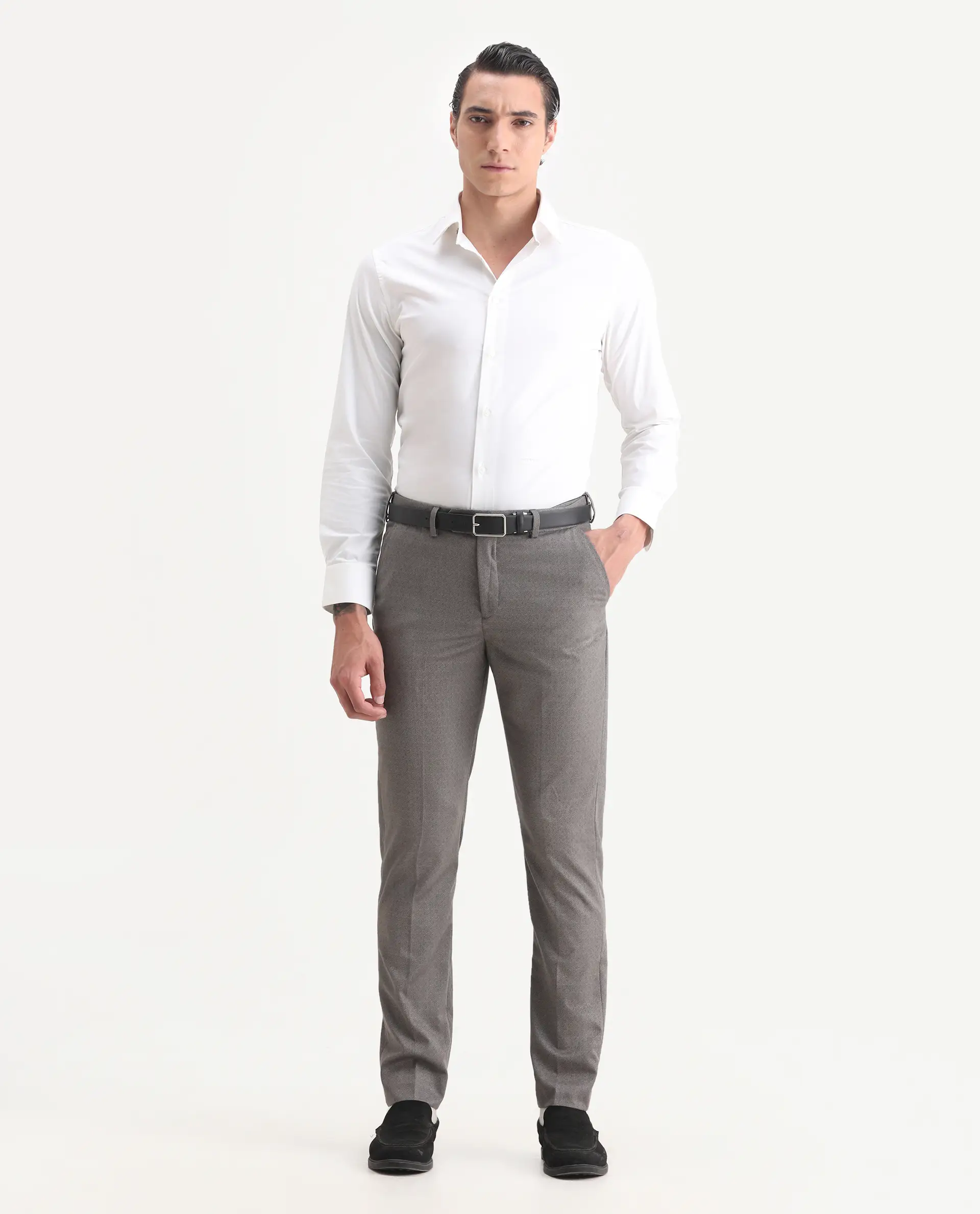 Rare Rabbit Men's Dexter Grey Viscose Jacquard Tailored Fit Full Sleeve Lapel Neck Suits - Image 6