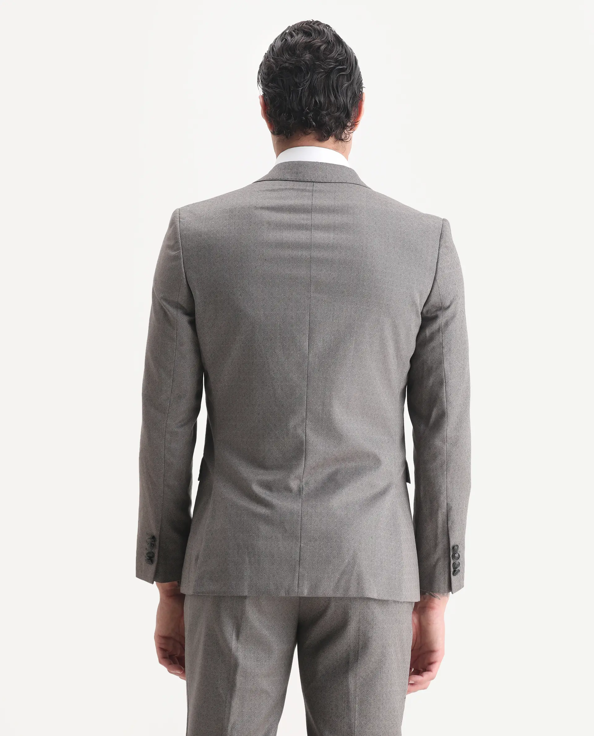 Rare Rabbit Men's Dexter Grey Viscose Jacquard Tailored Fit Full Sleeve Lapel Neck Suits - Image 8