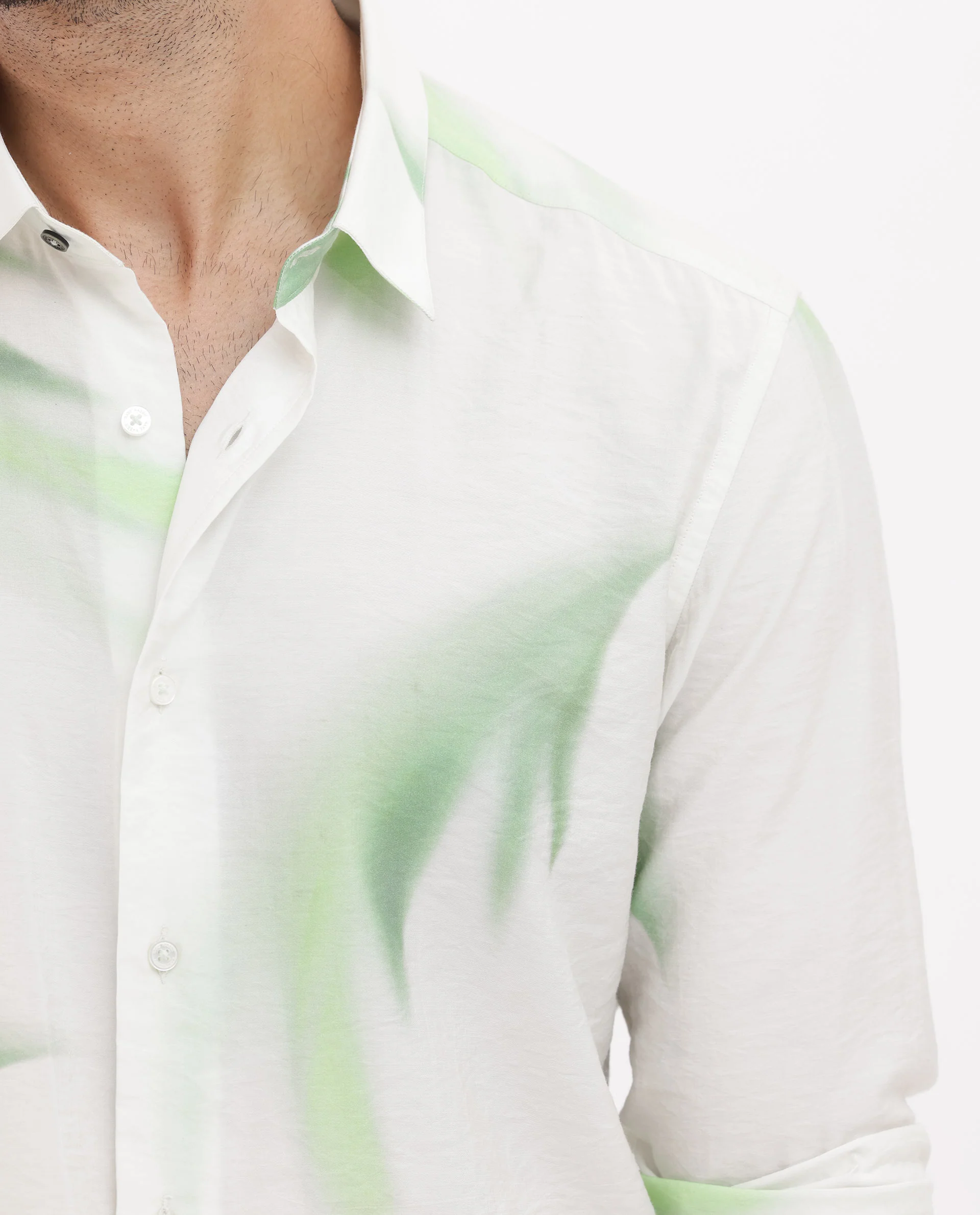 Rare Rabbit Men's Dezen Pastel Green Viscose Tropical Print Regular Fit Full Sleeve Collared Shirt - Image 4