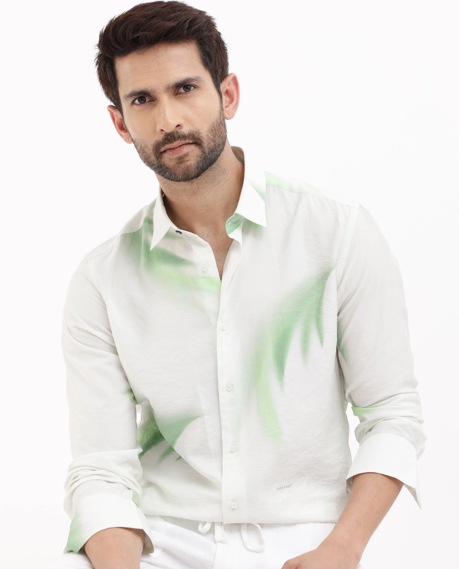 Rare Rabbit Men's Dezen Pastel Green Viscose Tropical Print Regular Fit Full Sleeve Collared Shirt - Image 6