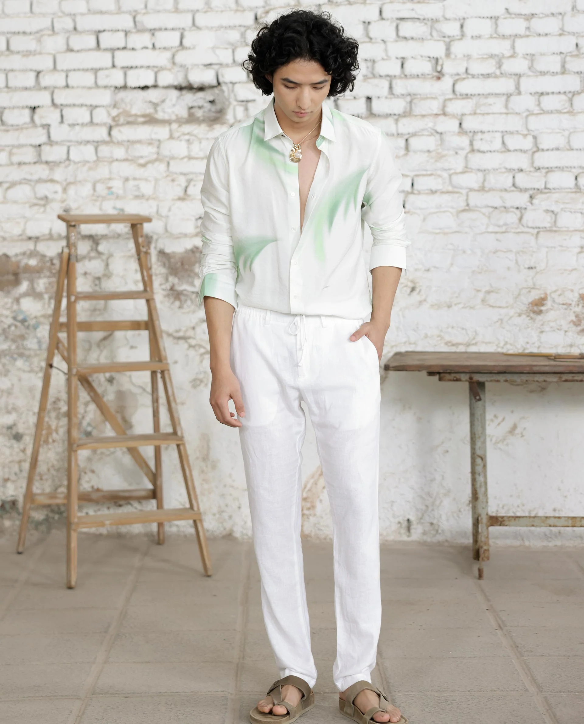 Rare Rabbit Men's Dezen Pastel Green Viscose Tropical Print Regular Fit Full Sleeve Collared Shirt - Image 7