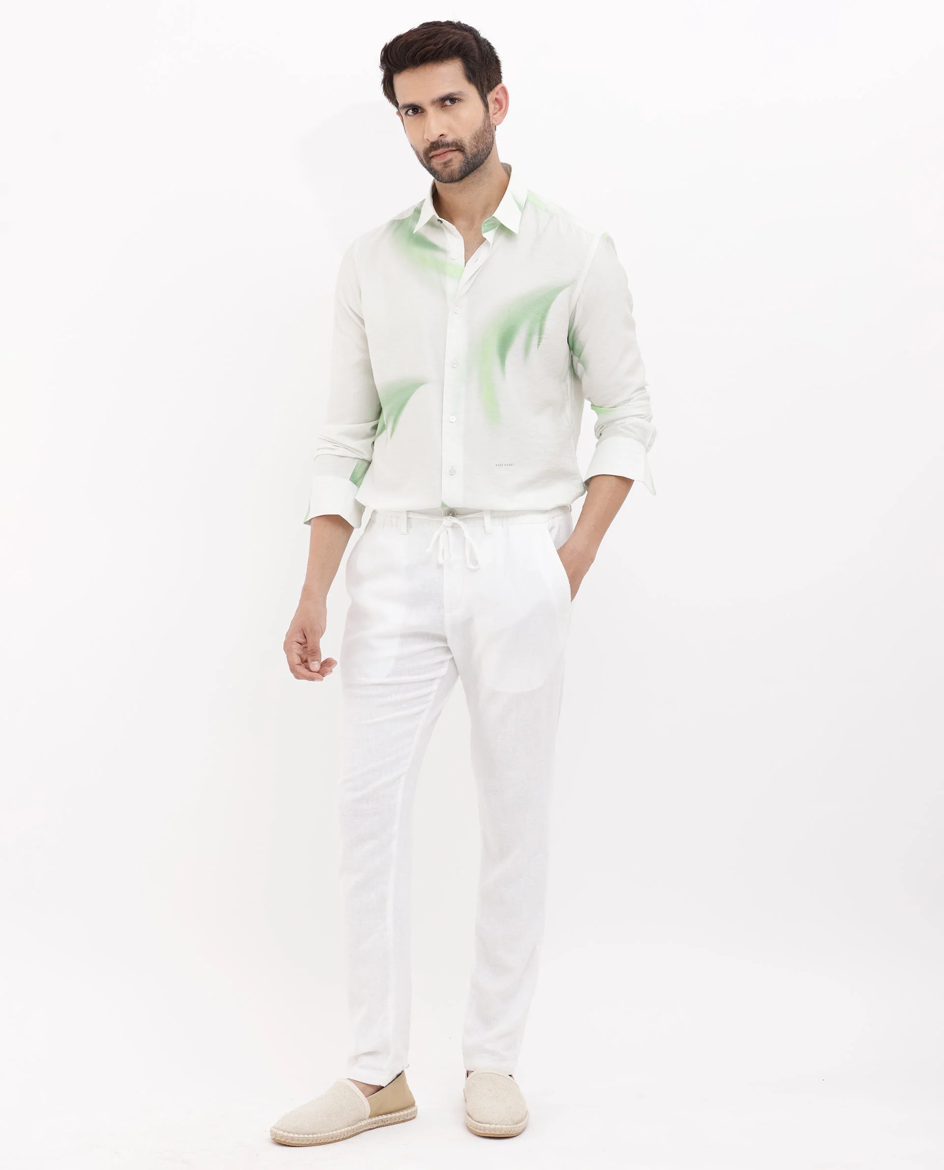 Rare Rabbit Men's Dezen Pastel Green Viscose Tropical Print Regular Fit Full Sleeve Collared Shirt - Image 8