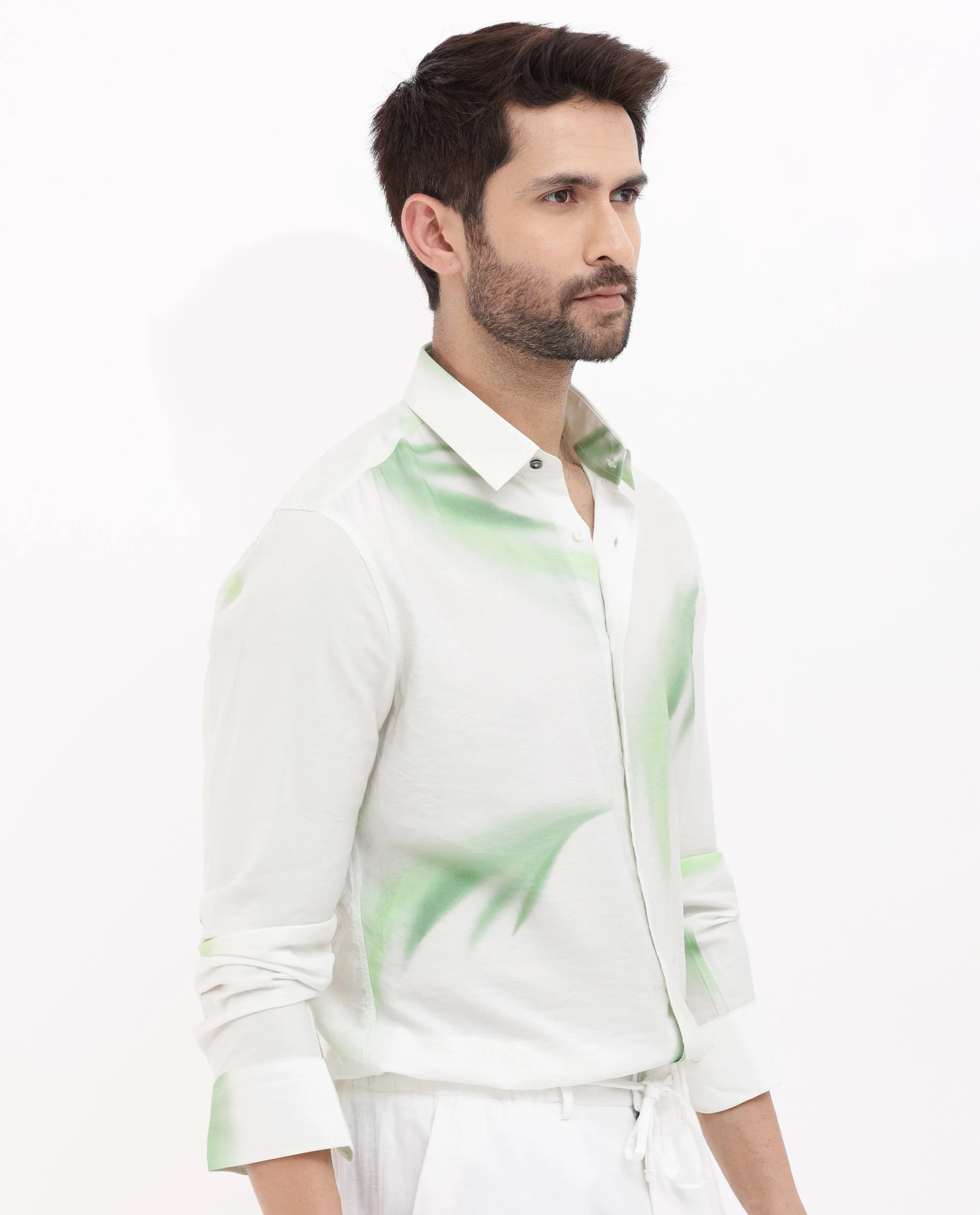 Rare Rabbit Men's Dezen Pastel Green Viscose Tropical Print Regular Fit Full Sleeve Collared Shirt - Image 9