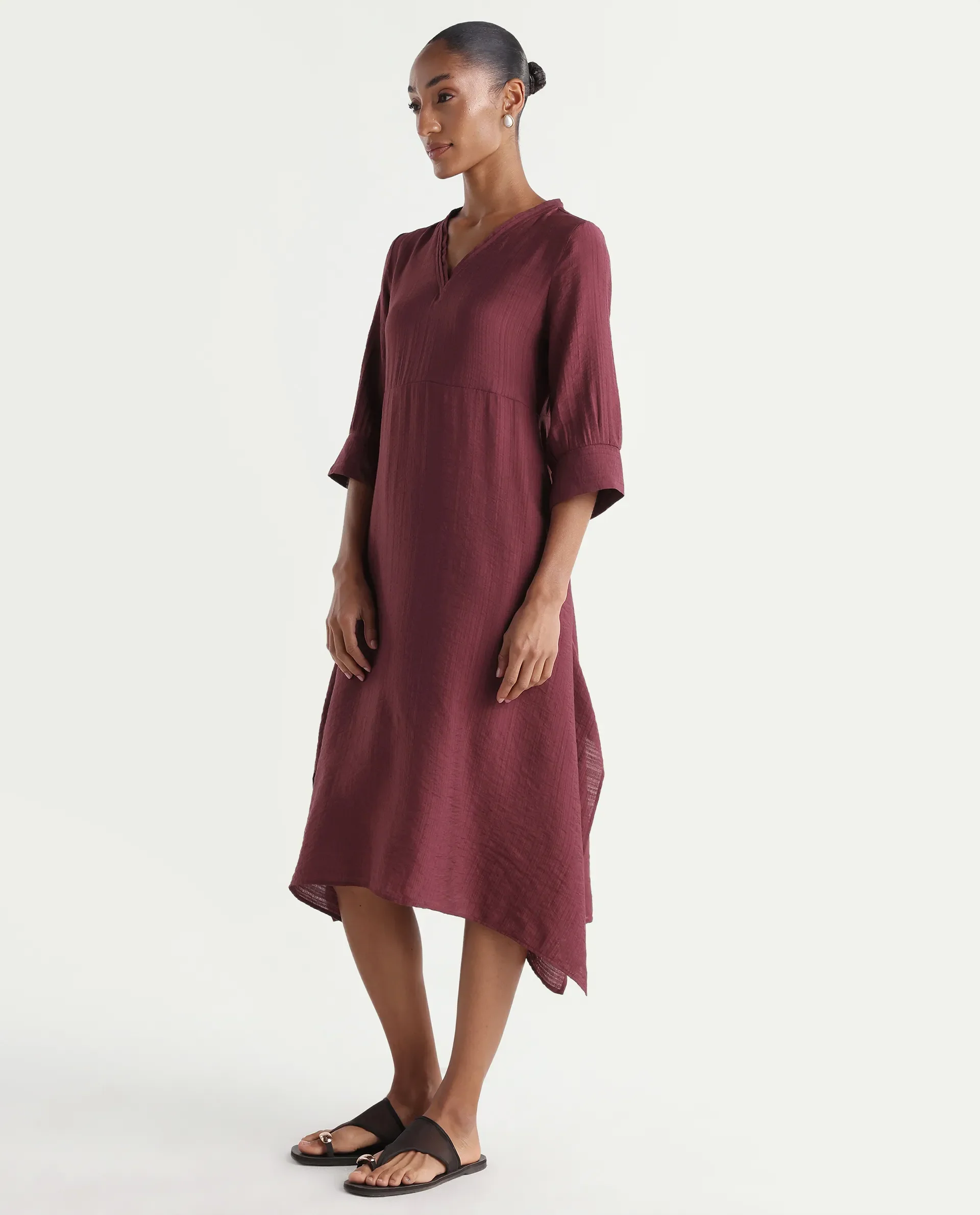 Rareism Women's Dhery Maroon Viscose Blend V-Neck A-Line Plain Dress - Image 5
