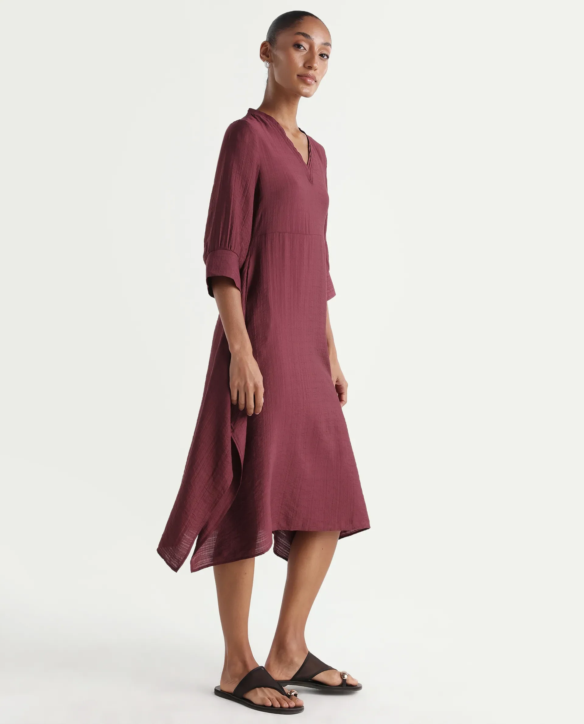 Rareism Women's Dhery Maroon Viscose Blend V-Neck A-Line Plain Dress - Image 6