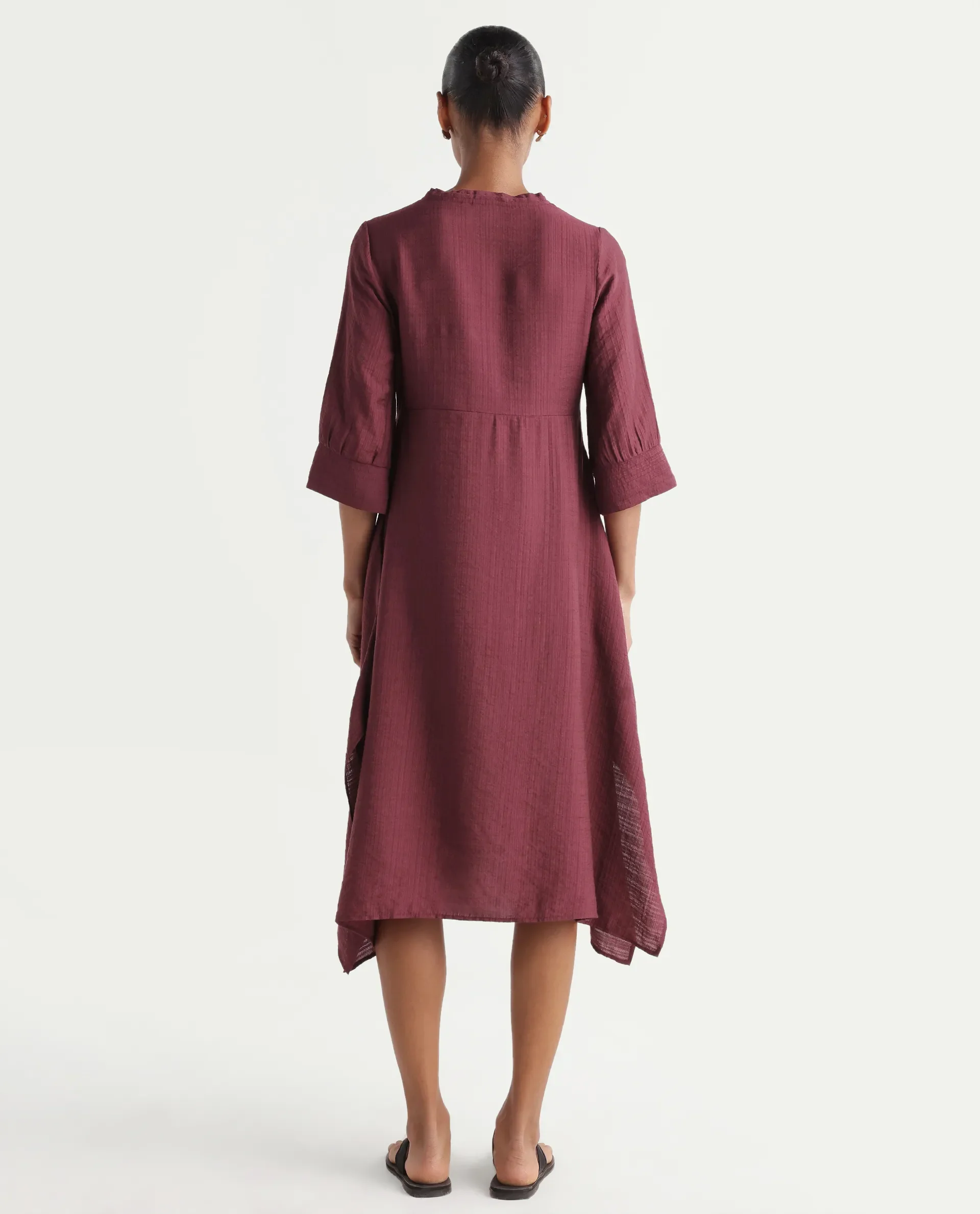 Rareism Women's Dhery Maroon Viscose Blend V-Neck A-Line Plain Dress - Image 7