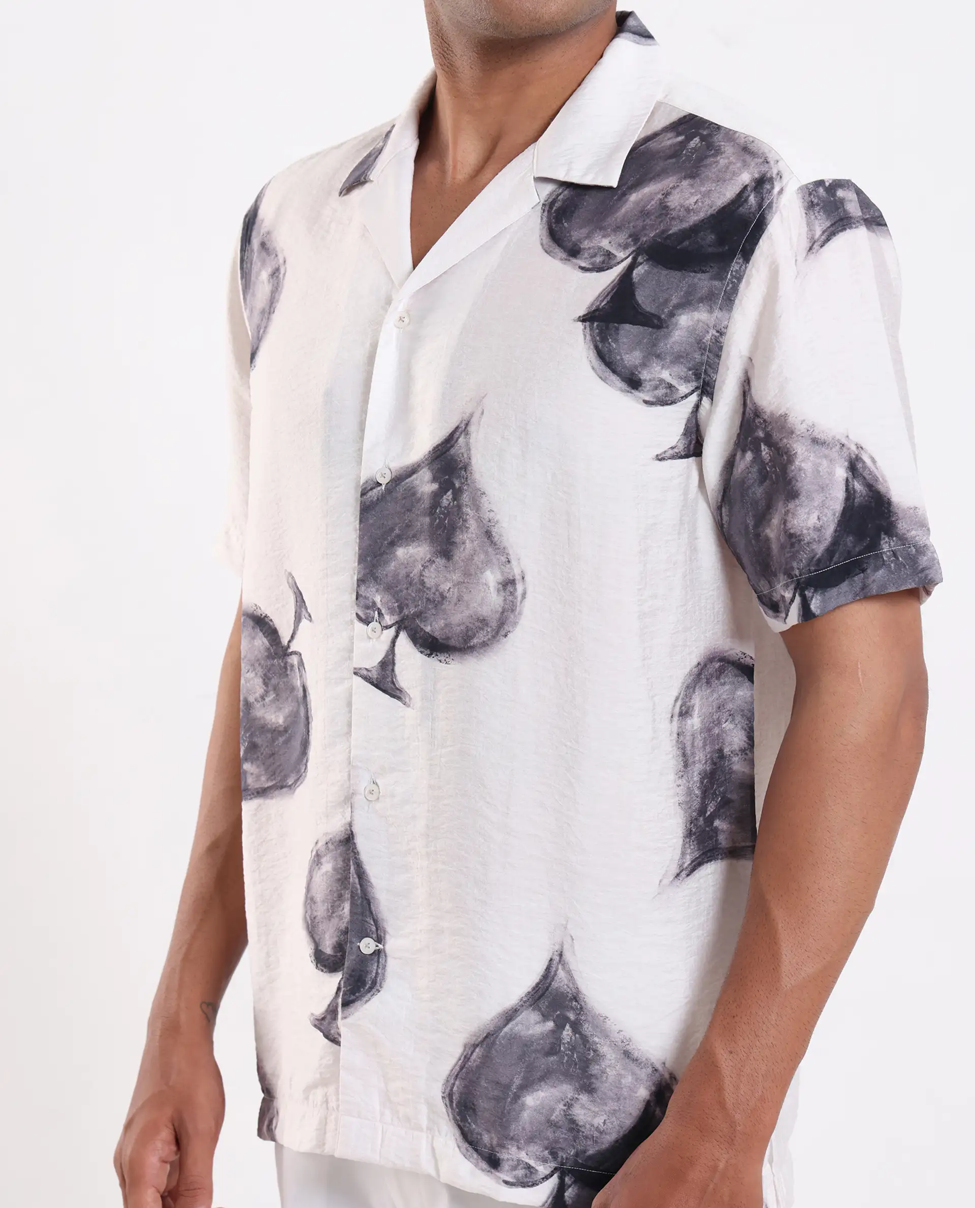 Rare Rabbit Men's Diam White Viscose Blend Digital Print Regular Fit Half Sleeve Cuban Collar Shirt - Image 4