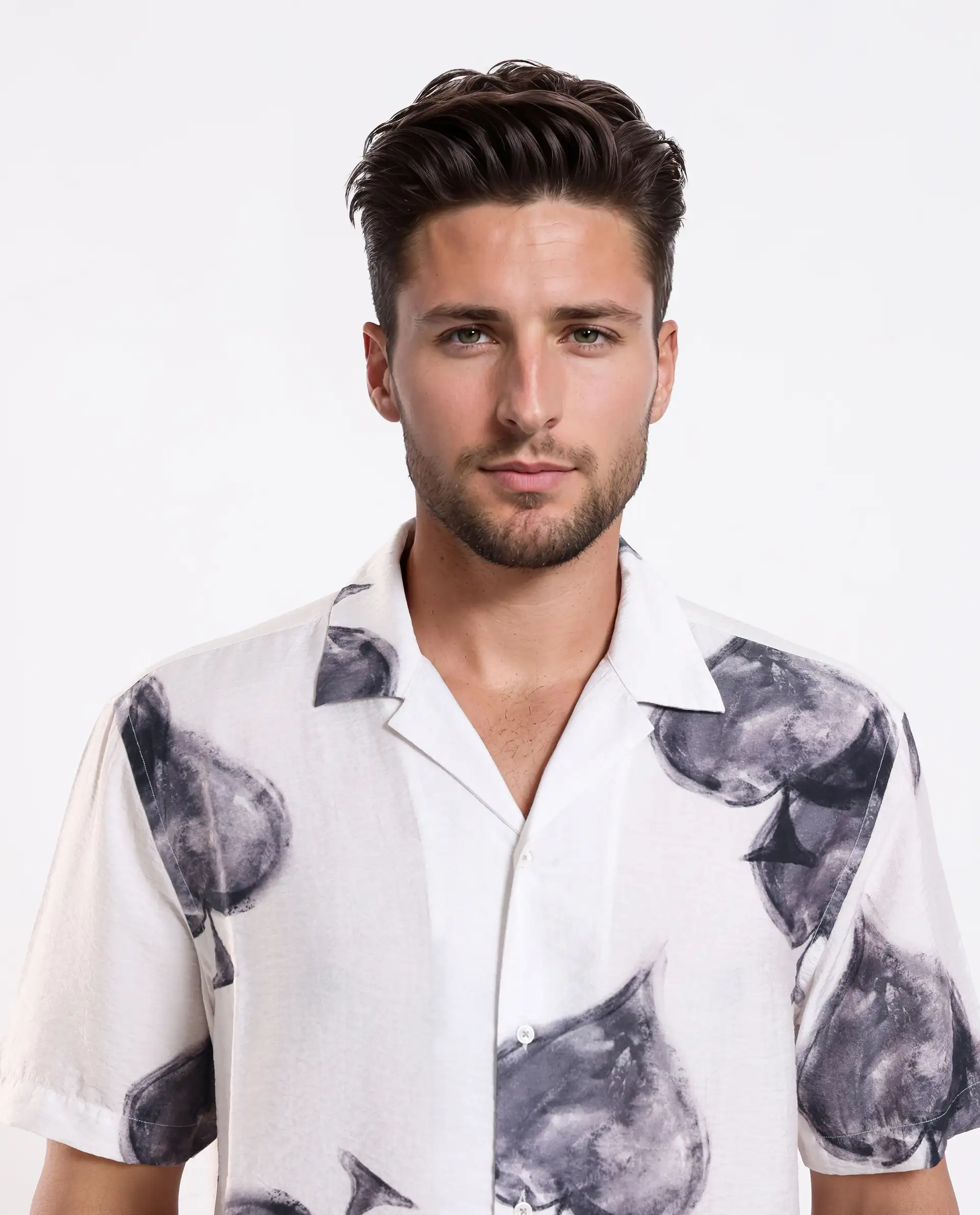 Rare Rabbit Men's Diam White Viscose Blend Digital Print Regular Fit Half Sleeve Cuban Collar Shirt - Image 8