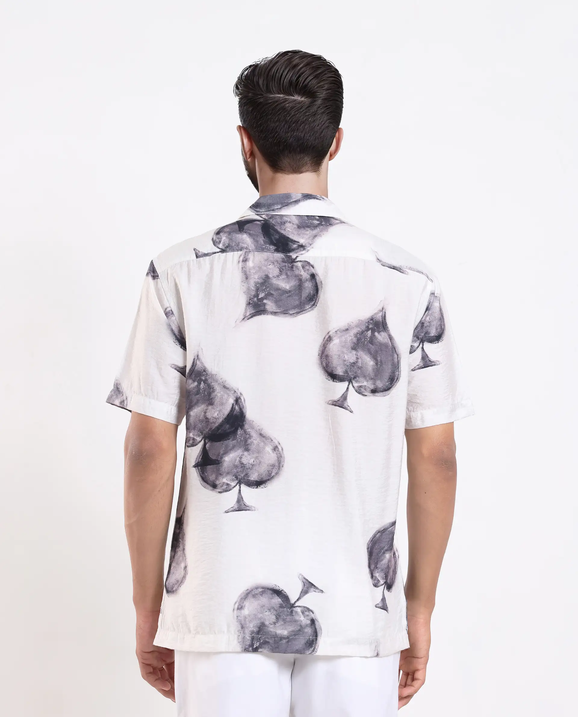 Rare Rabbit Men's Diam White Viscose Blend Digital Print Regular Fit Half Sleeve Cuban Collar Shirt - Image 9