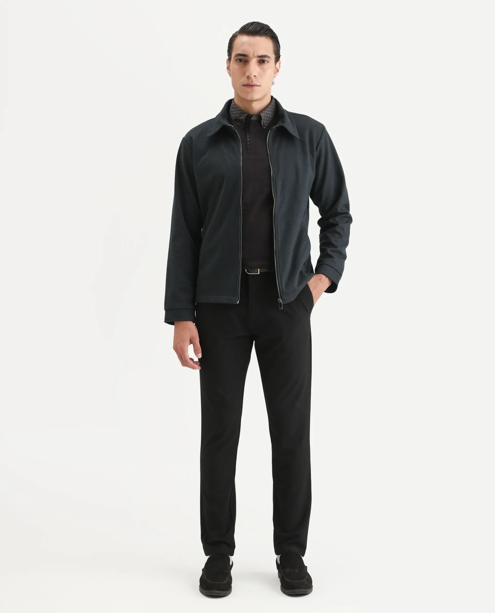 Rare Rabbit Men's Diaz Dark Petrol Polyester Plain Tailored Fit Full Sleeve Spread Collar Jacket - Image 2