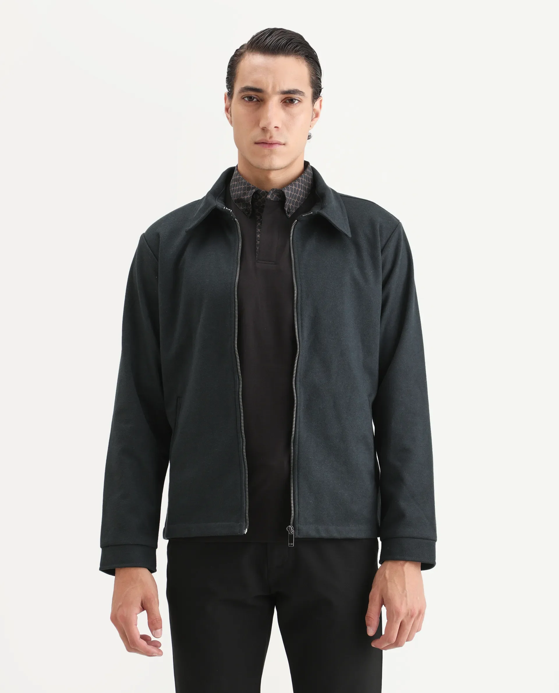 Rare Rabbit Men's Diaz Dark Petrol Polyester Plain Tailored Fit Full Sleeve Spread Collar Jacket - Image 4