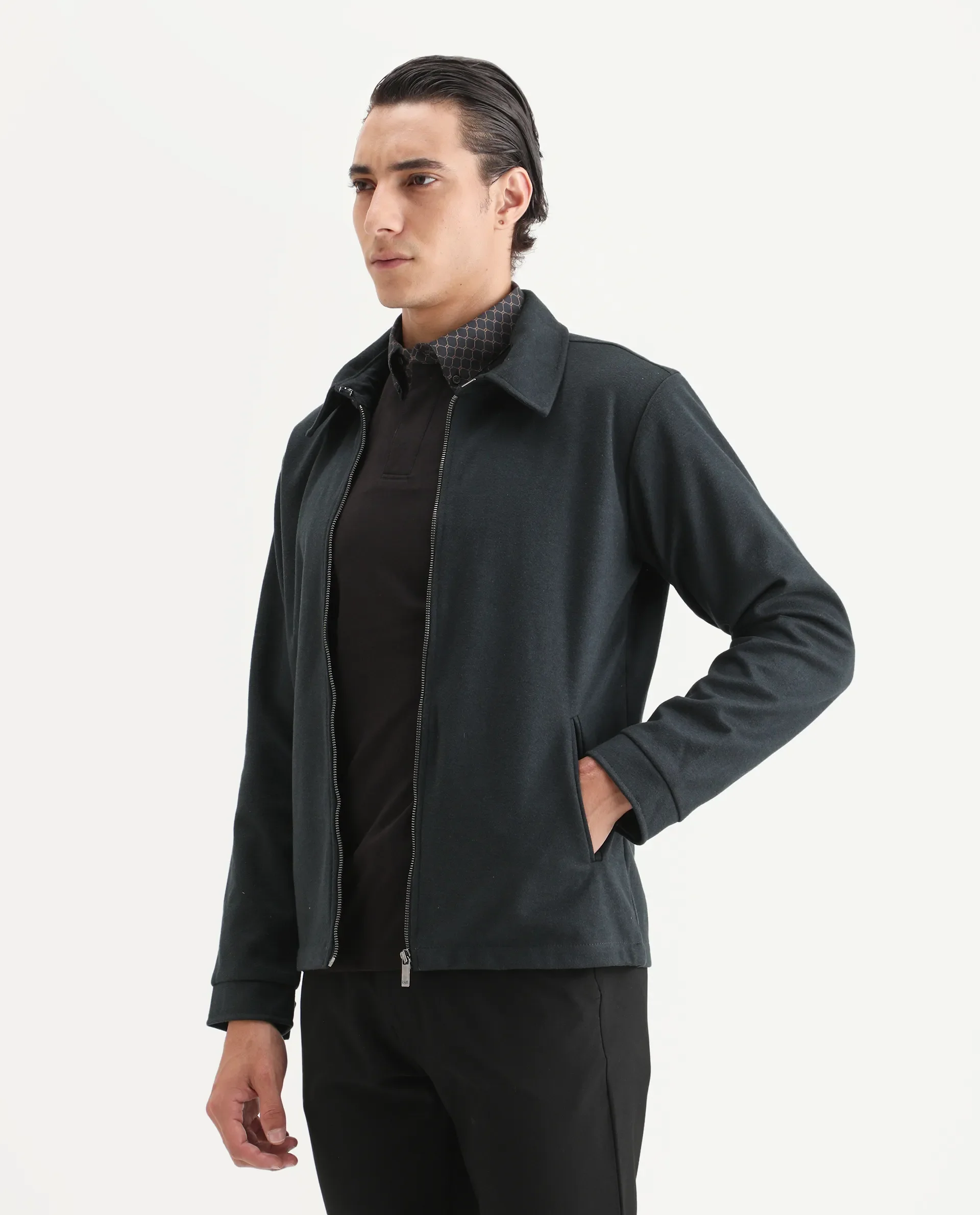Rare Rabbit Men's Diaz Dark Petrol Polyester Plain Tailored Fit Full Sleeve Spread Collar Jacket - Image 5
