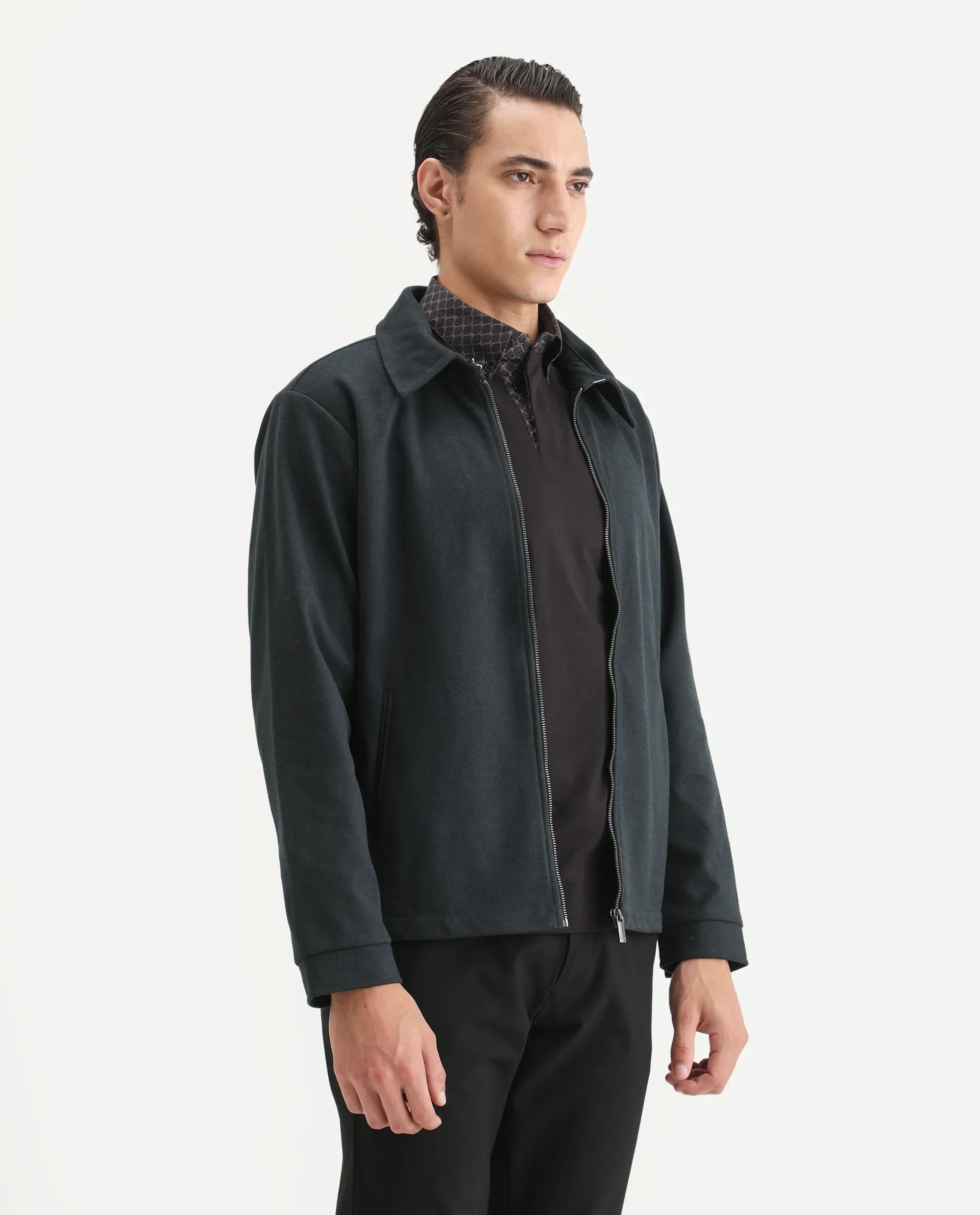 Rare Rabbit Men's Diaz Dark Petrol Polyester Plain Tailored Fit Full Sleeve Spread Collar Jacket - Image 6