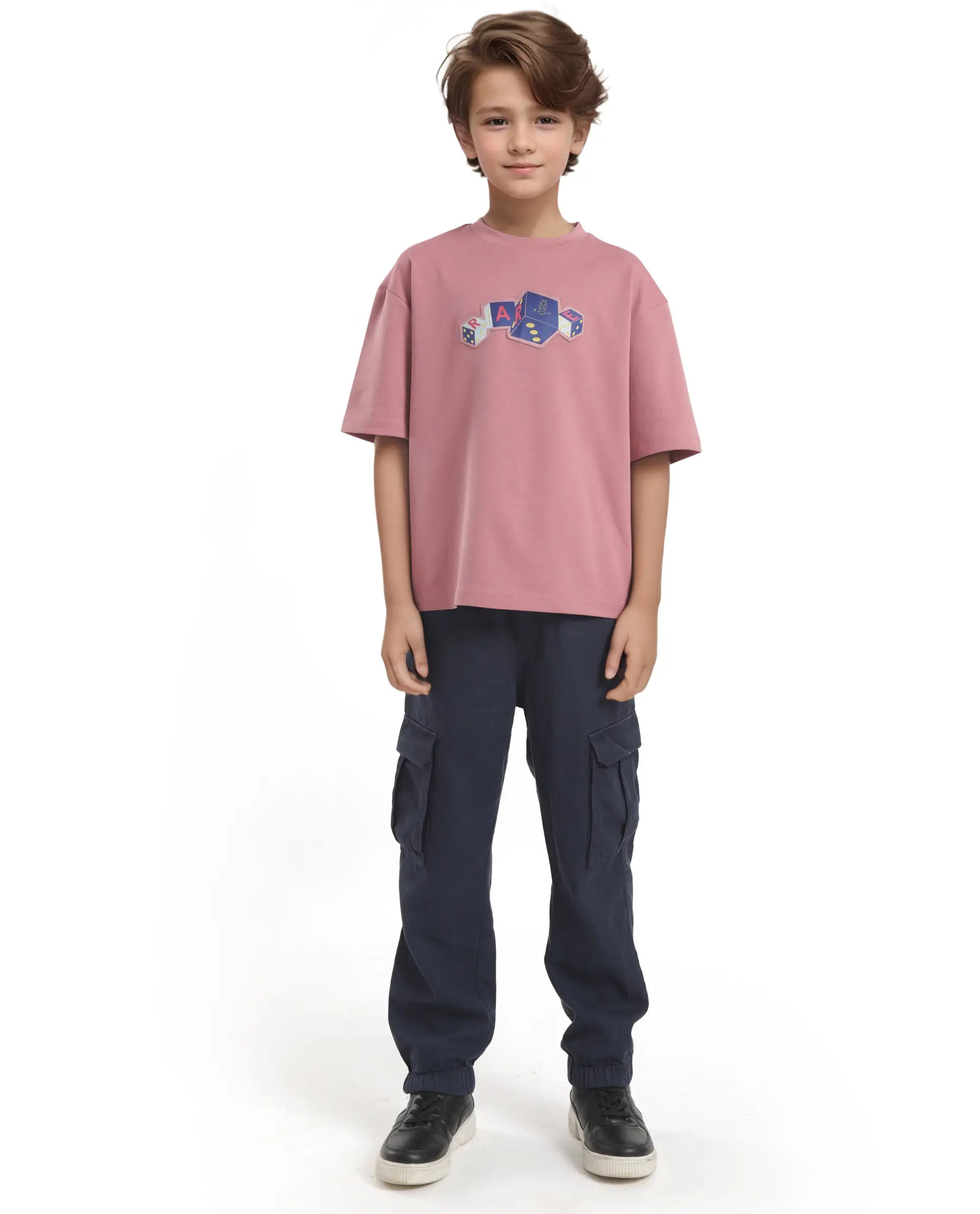 Rare Ones Kids Dice Pink Cotton Half Sleeves Crew Neck Boxy Fit Applique Print T-Shirt - Image 4