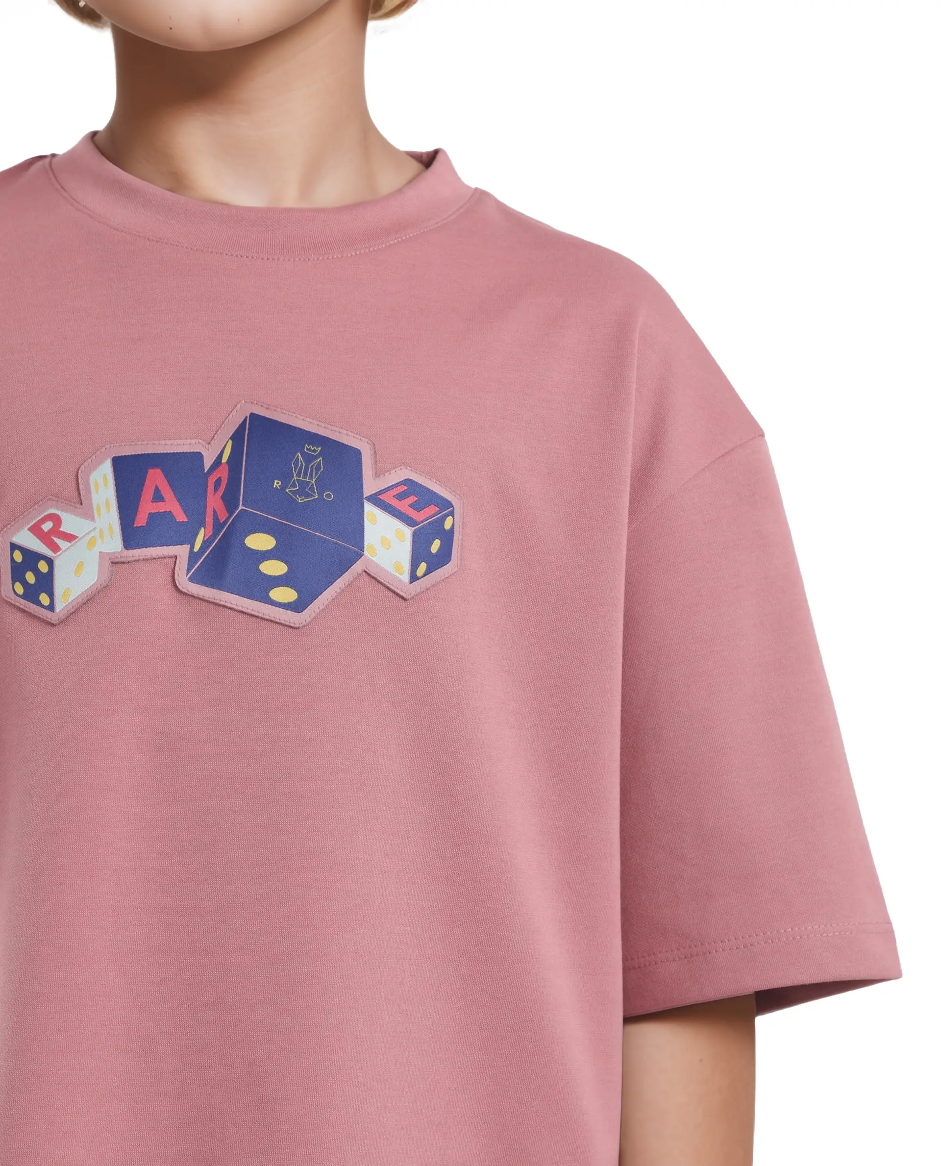 Rare Ones Kids Dice Pink Cotton Half Sleeves Crew Neck Boxy Fit Applique Print T-Shirt - Image 5