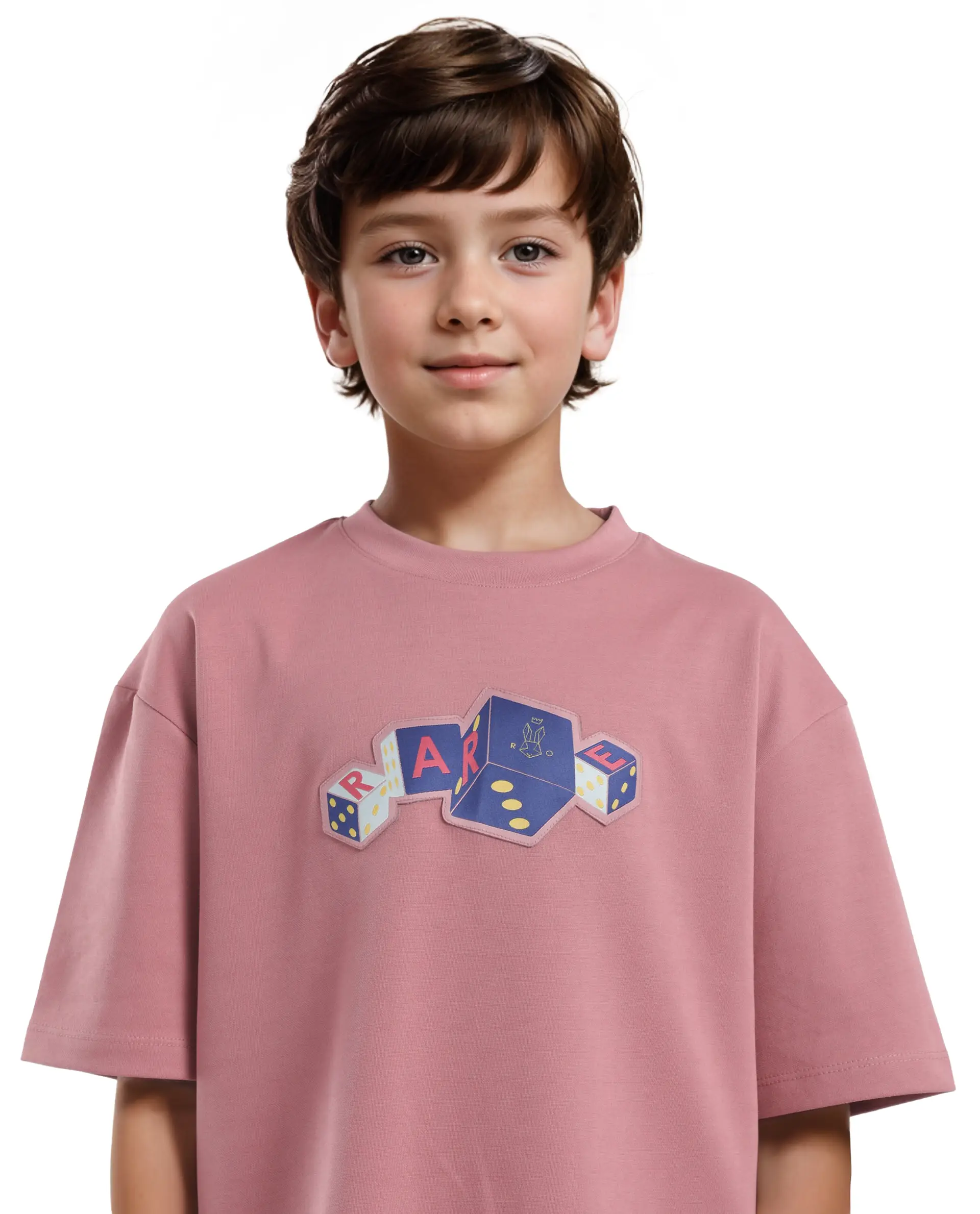 Rare Ones Kids Dice Pink Cotton Half Sleeves Crew Neck Boxy Fit Applique Print T-Shirt - Image 6