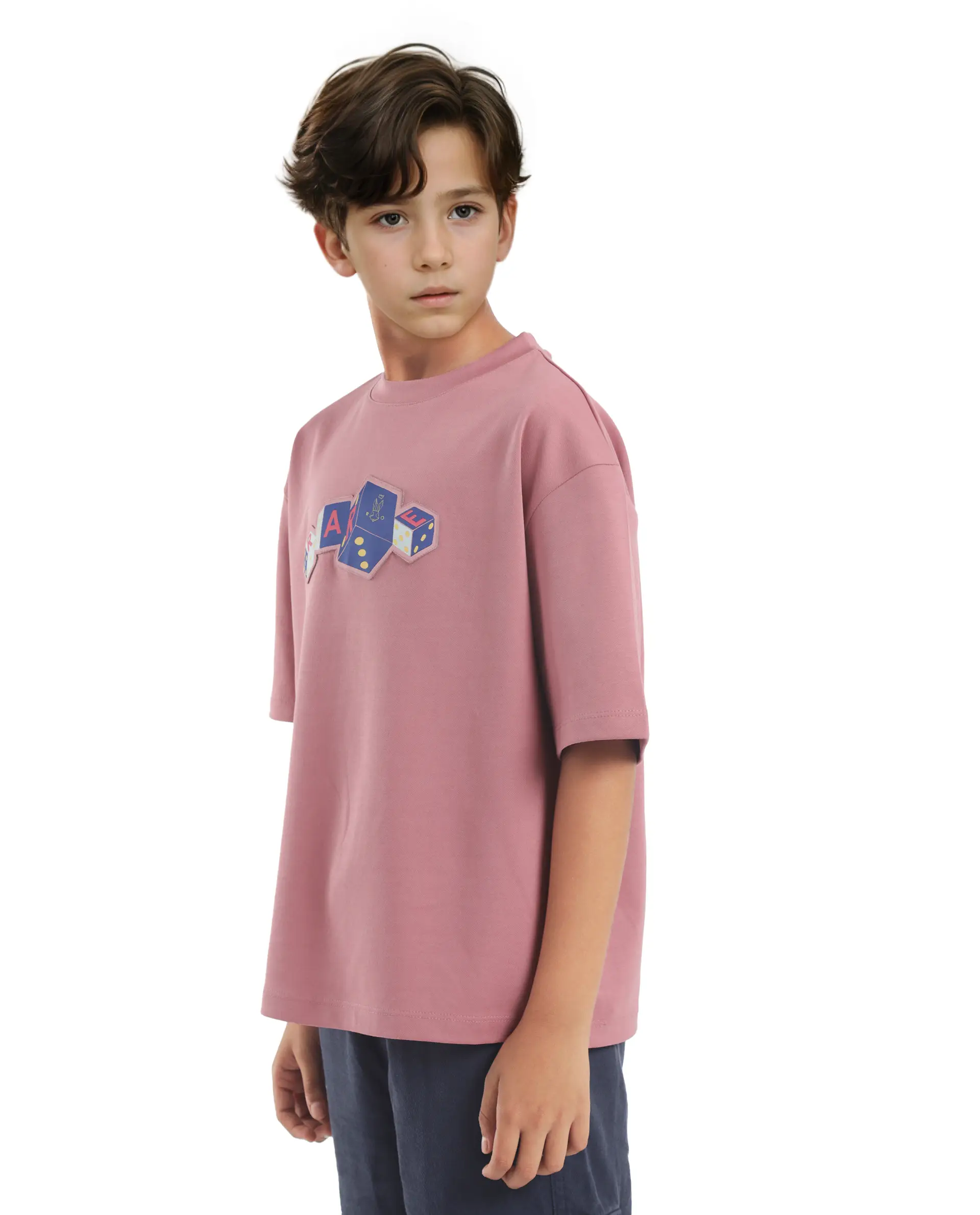 Rare Ones Kids Dice Pink Cotton Half Sleeves Crew Neck Boxy Fit Applique Print T-Shirt - Image 8