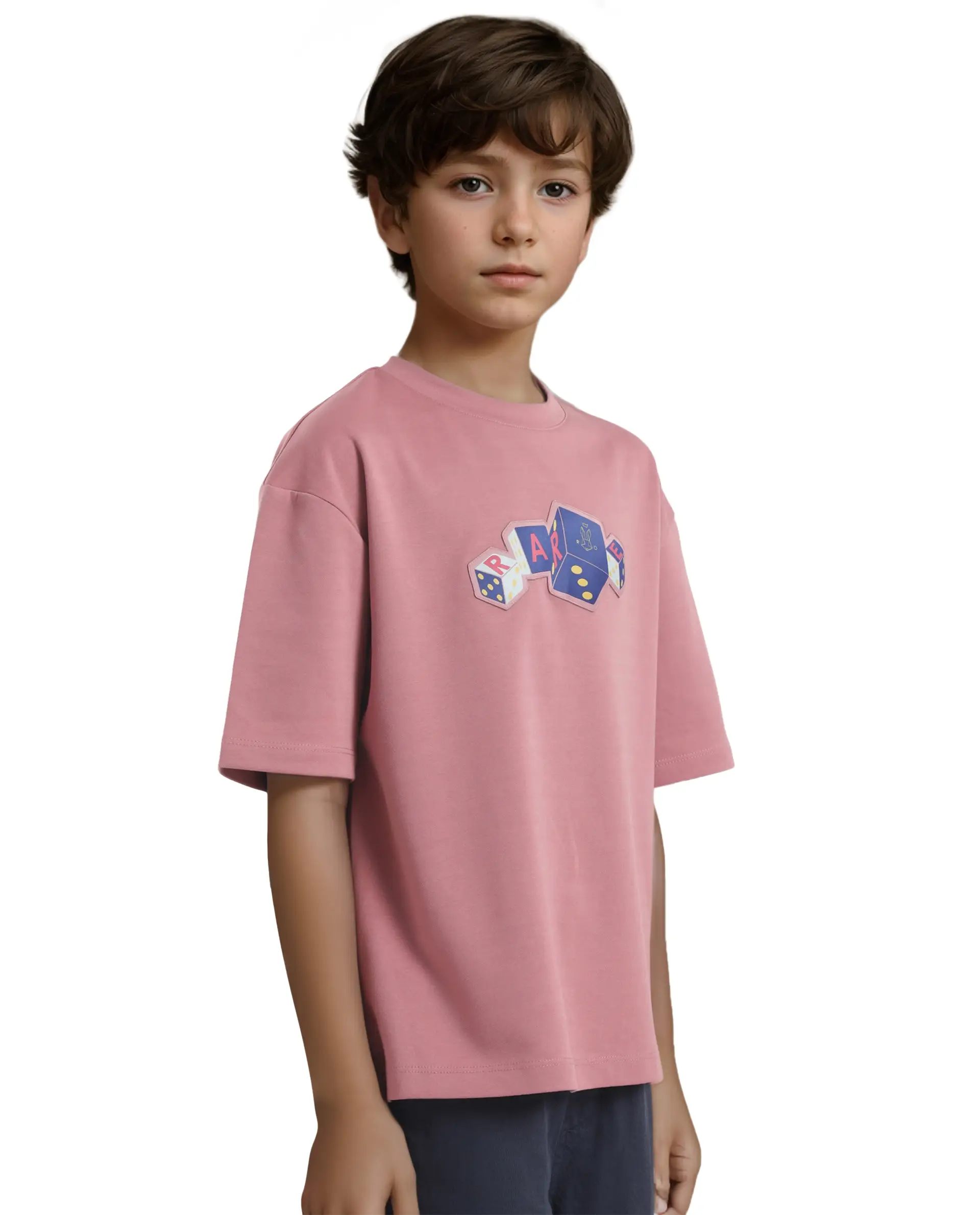 Rare Ones Kids Dice Pink Cotton Half Sleeves Crew Neck Boxy Fit Applique Print T-Shirt - Image 9