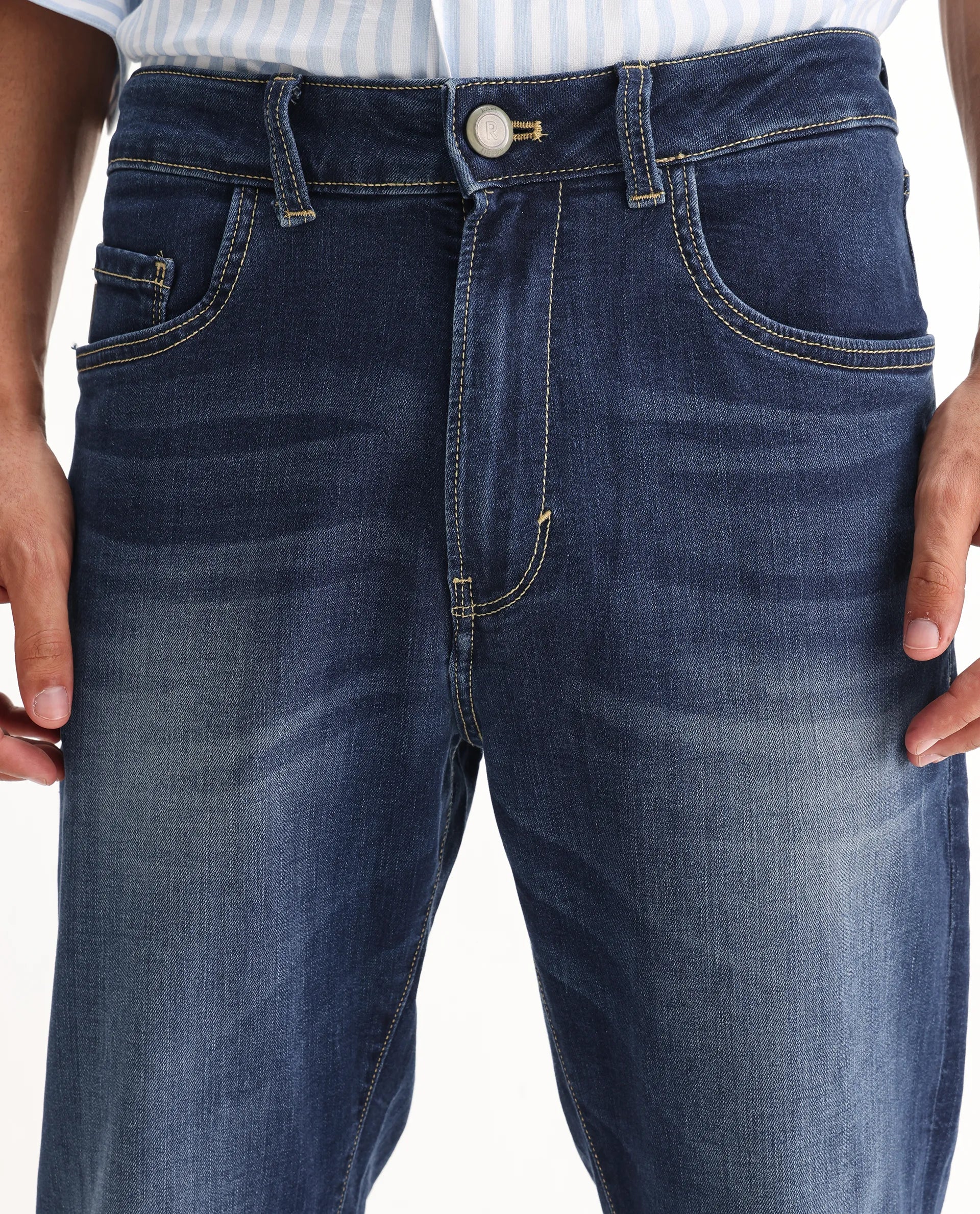 Rare Rabbit Men's Dieme Blue Cotton Plain Morris Regular Fit Jeans - Image 3