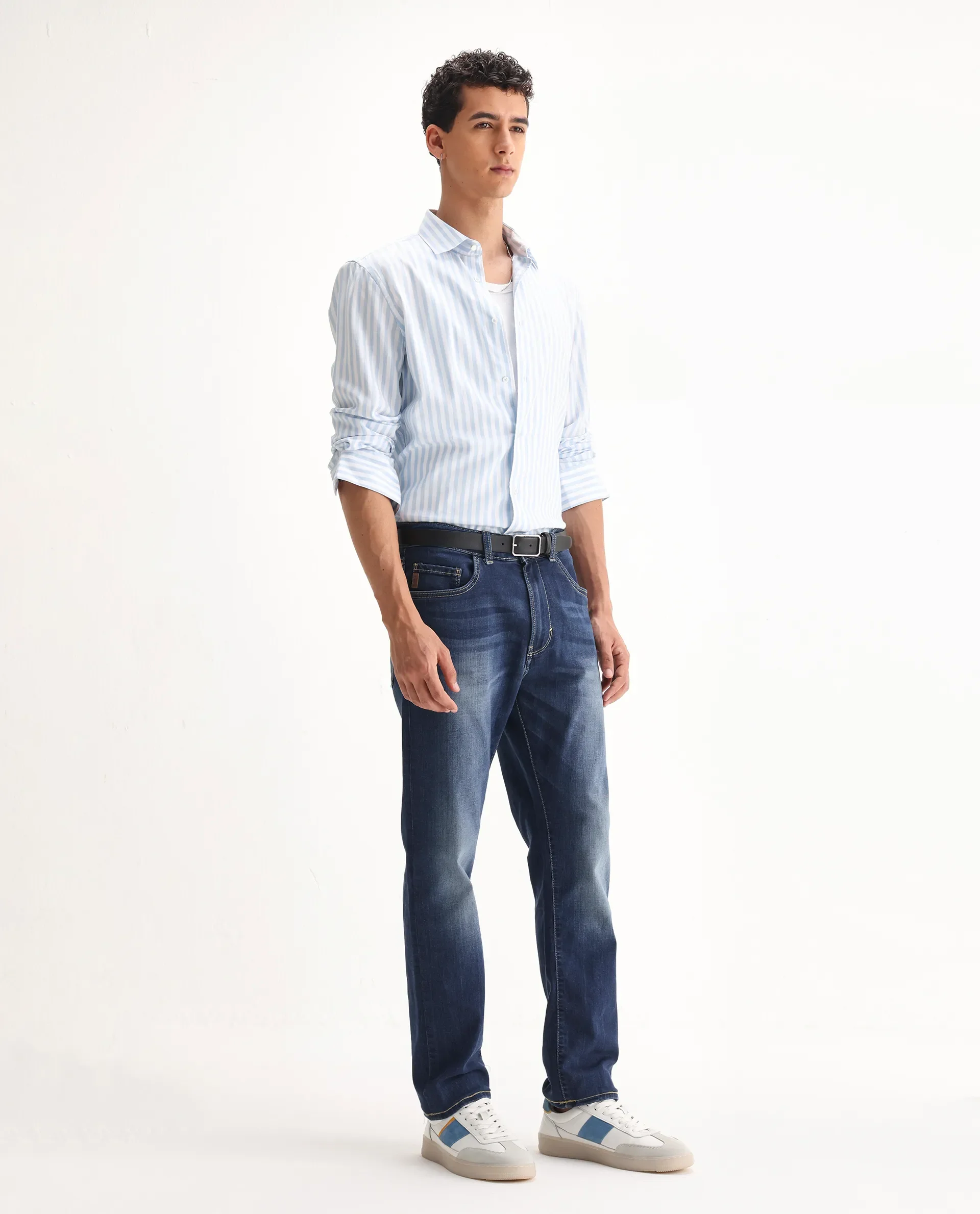 Rare Rabbit Men's Dieme Blue Cotton Plain Morris Regular Fit Jeans - Image 4